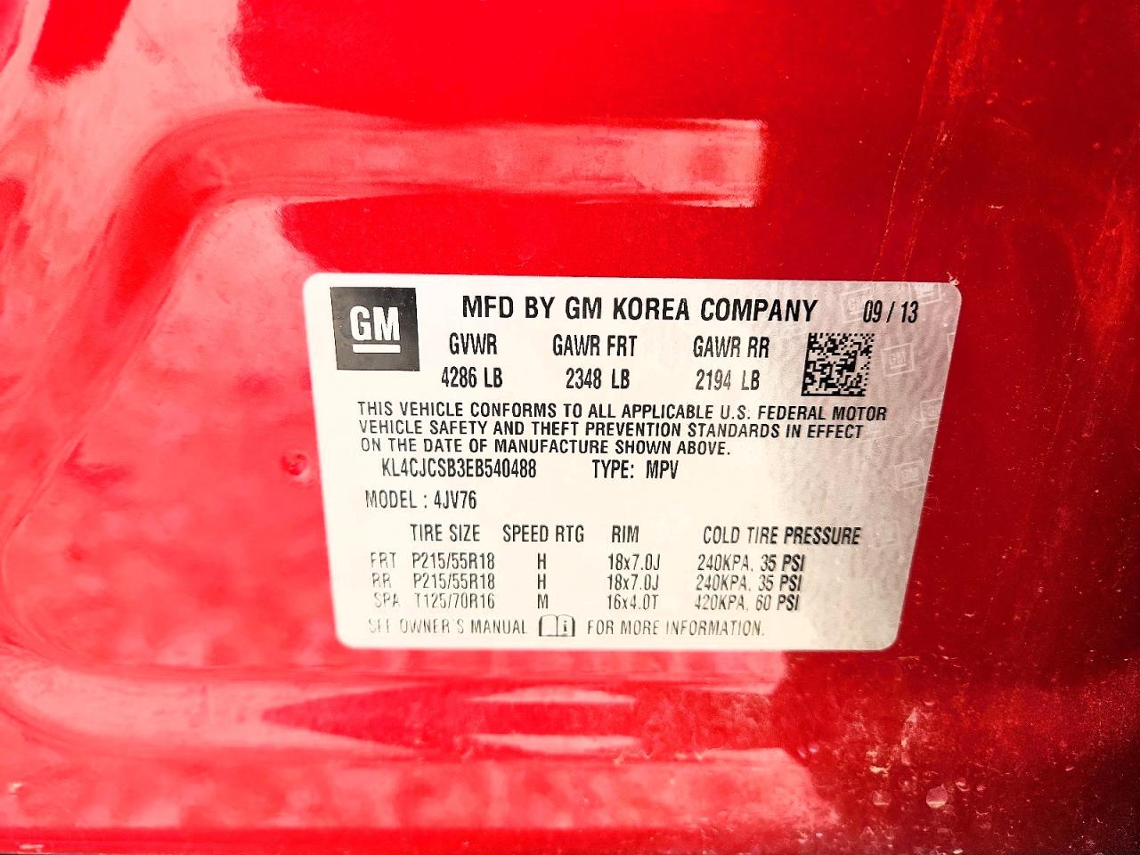 2014 Buick Encore Красный vin: KL4CJCSB3EB540488