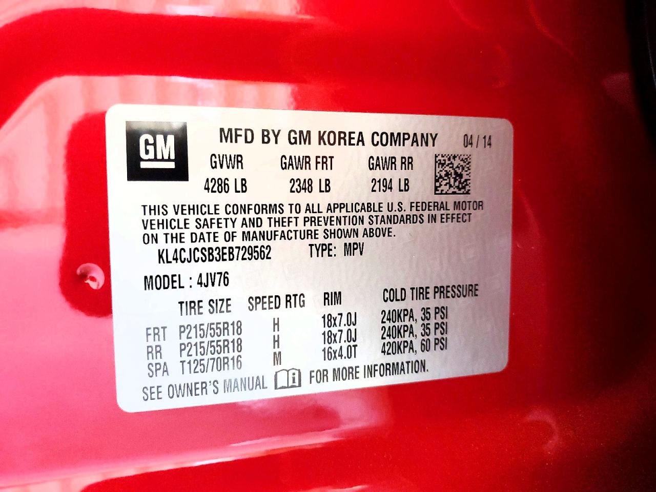 2014 Buick Encore Red vin: KL4CJCSB3EB729562