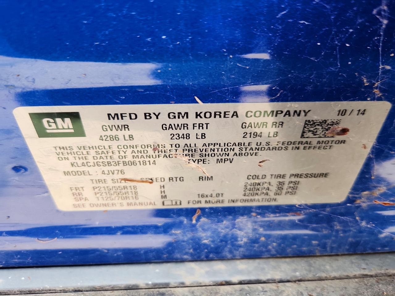 2015 Buick Encore Blue vin: KL4CJCSB3FB061814