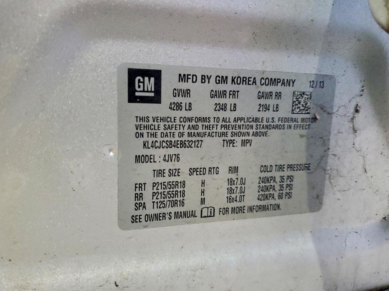 2014 Buick Encore Silver vin: KL4CJCSB4EB632127