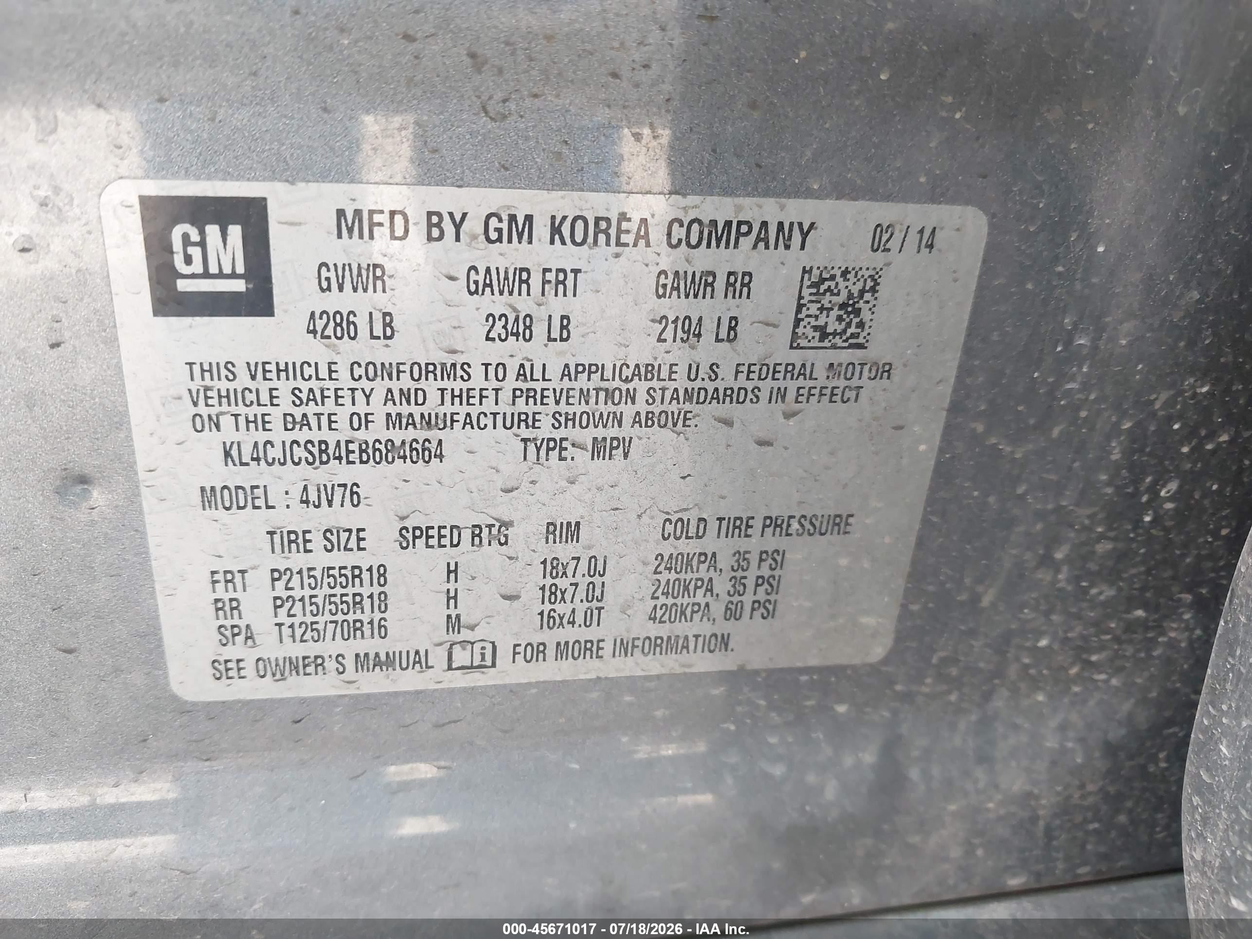 2014 Buick Encore Leather Gray vin: KL4CJCSB4EB684664