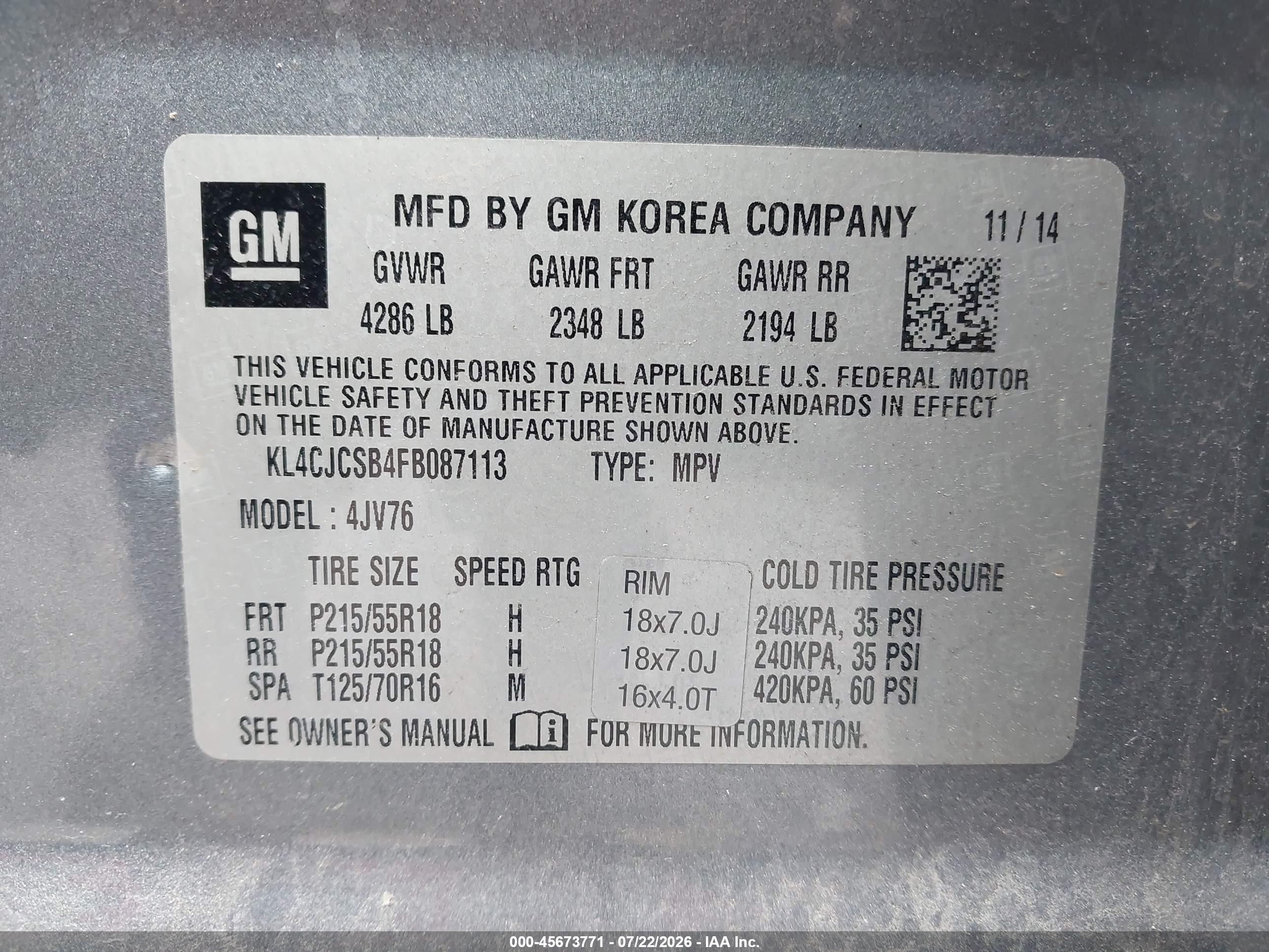 2015 Buick Encore Leather Blue vin: KL4CJCSB4FB087113