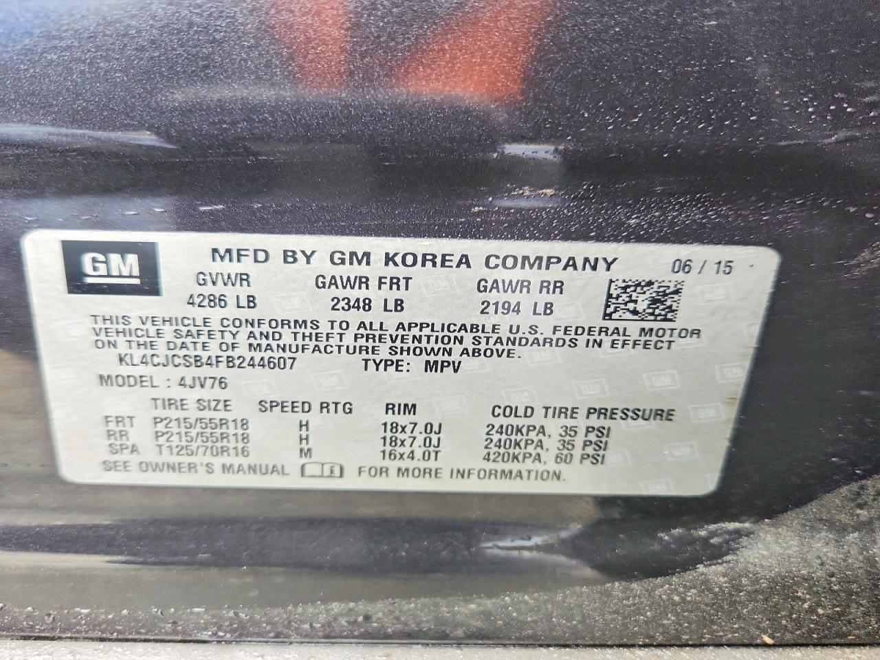 2015 Buick Encore Черный vin: KL4CJCSB4FB244607