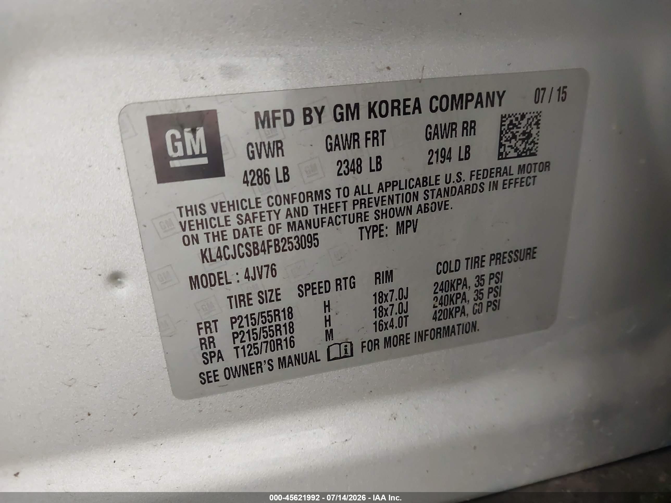 2015 Buick Encore Leather Silver vin: KL4CJCSB4FB253095