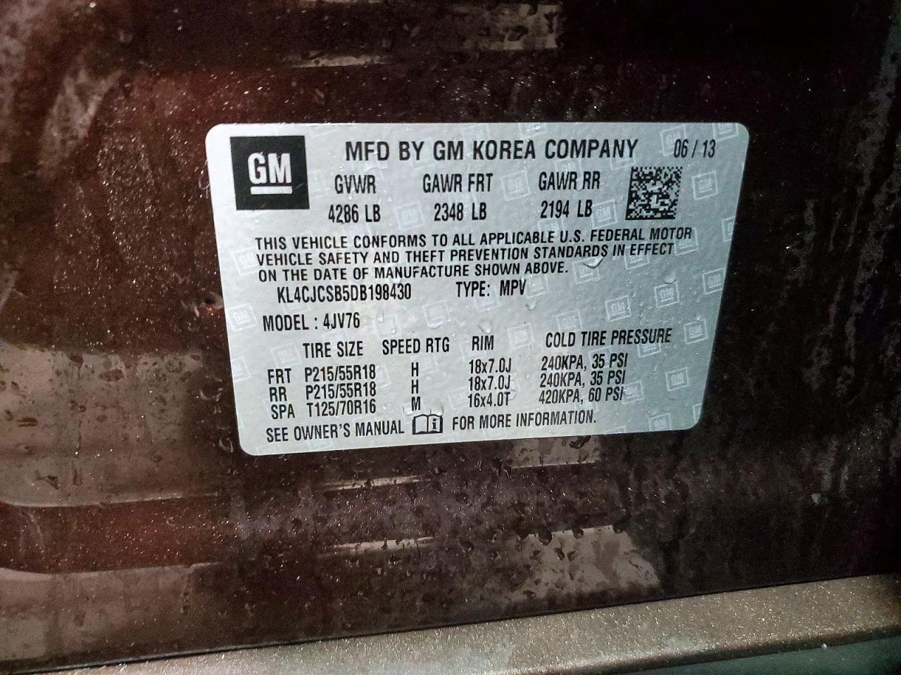 2013 Buick Encore Brown vin: KL4CJCSB5DB198430