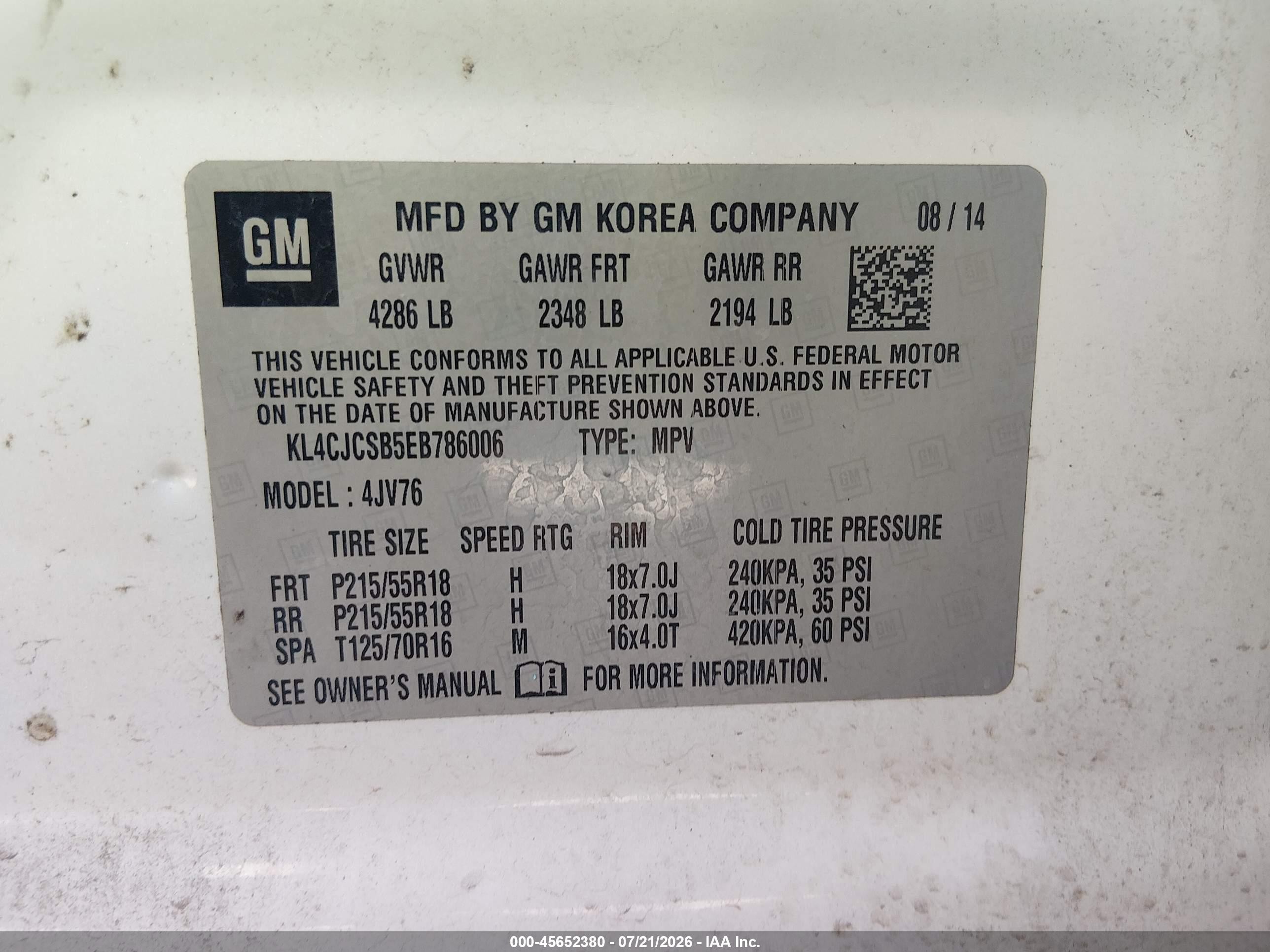 2014 Buick Encore Leather White vin: KL4CJCSB5EB786006