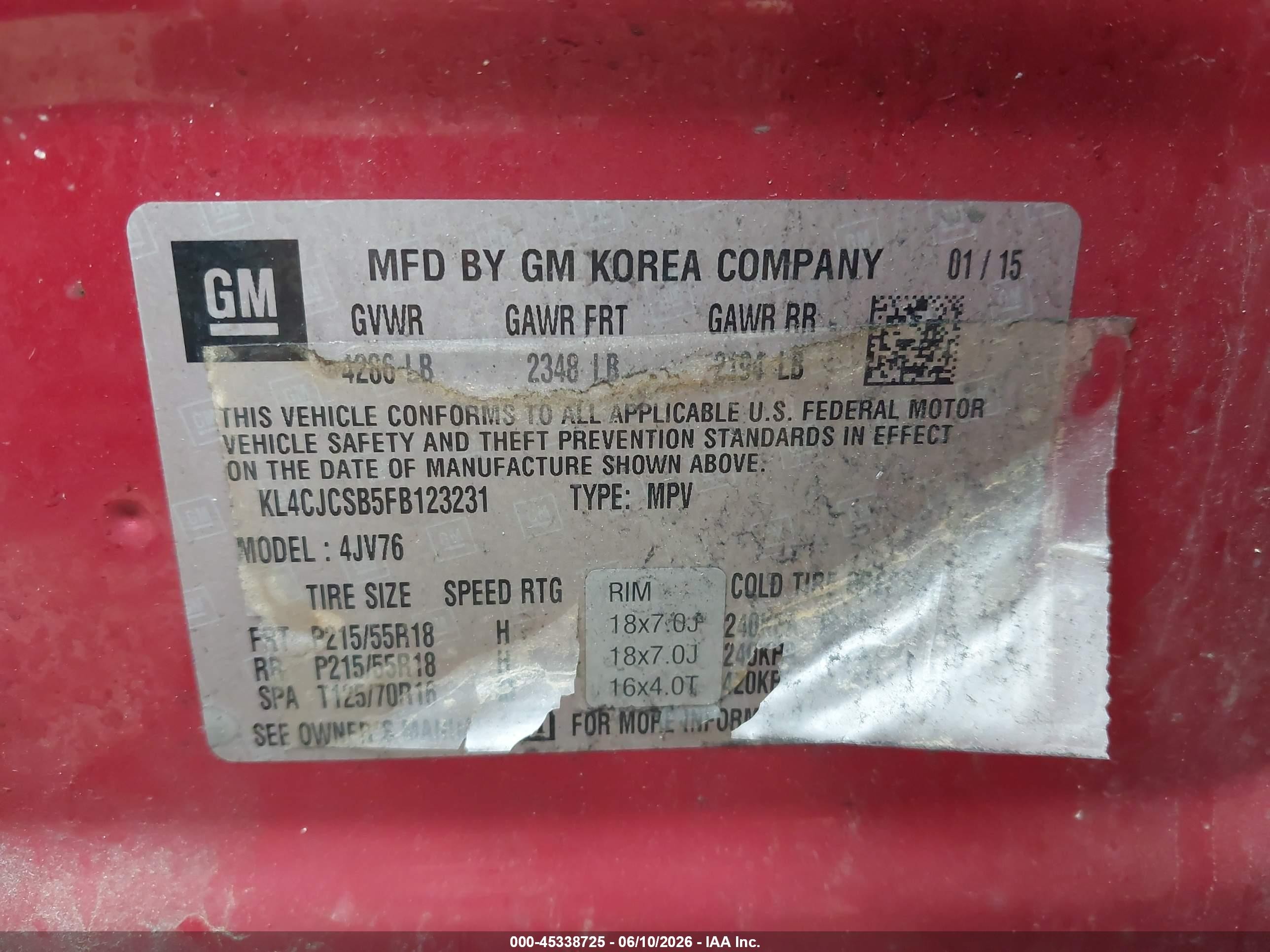 2015 Buick Encore Leather Maroon vin: KL4CJCSB5FB123231
