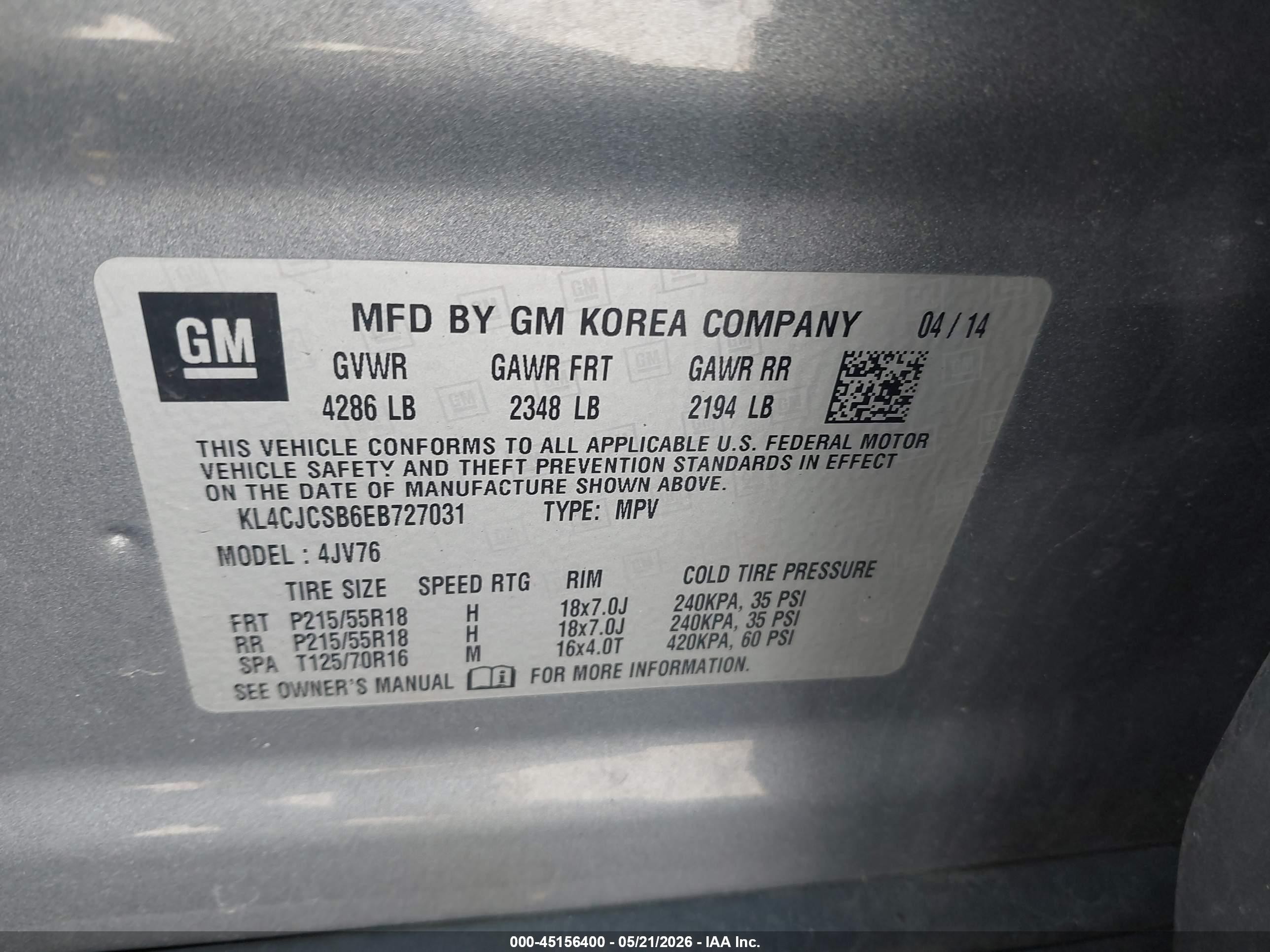 2014 Buick Encore Leather Gray vin: KL4CJCSB6EB727031
