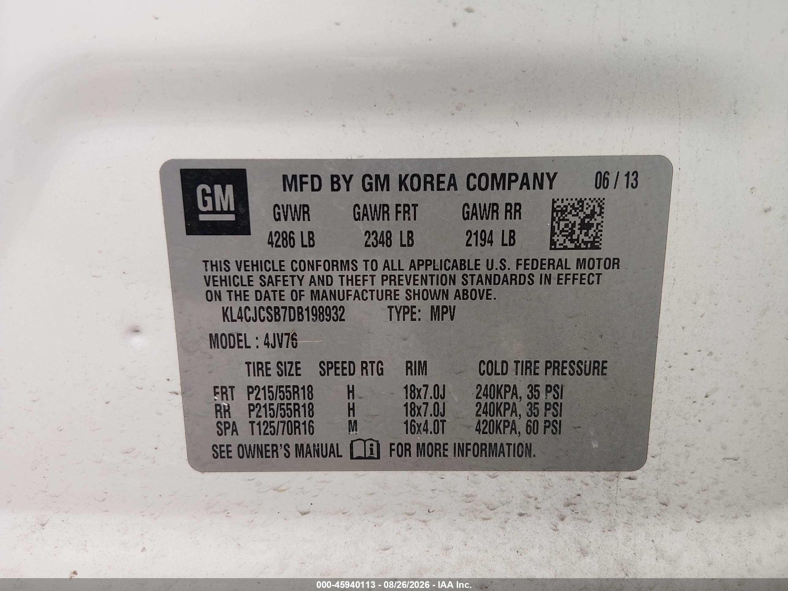 2013 Buick Encore Leather White vin: KL4CJCSB7DB198932