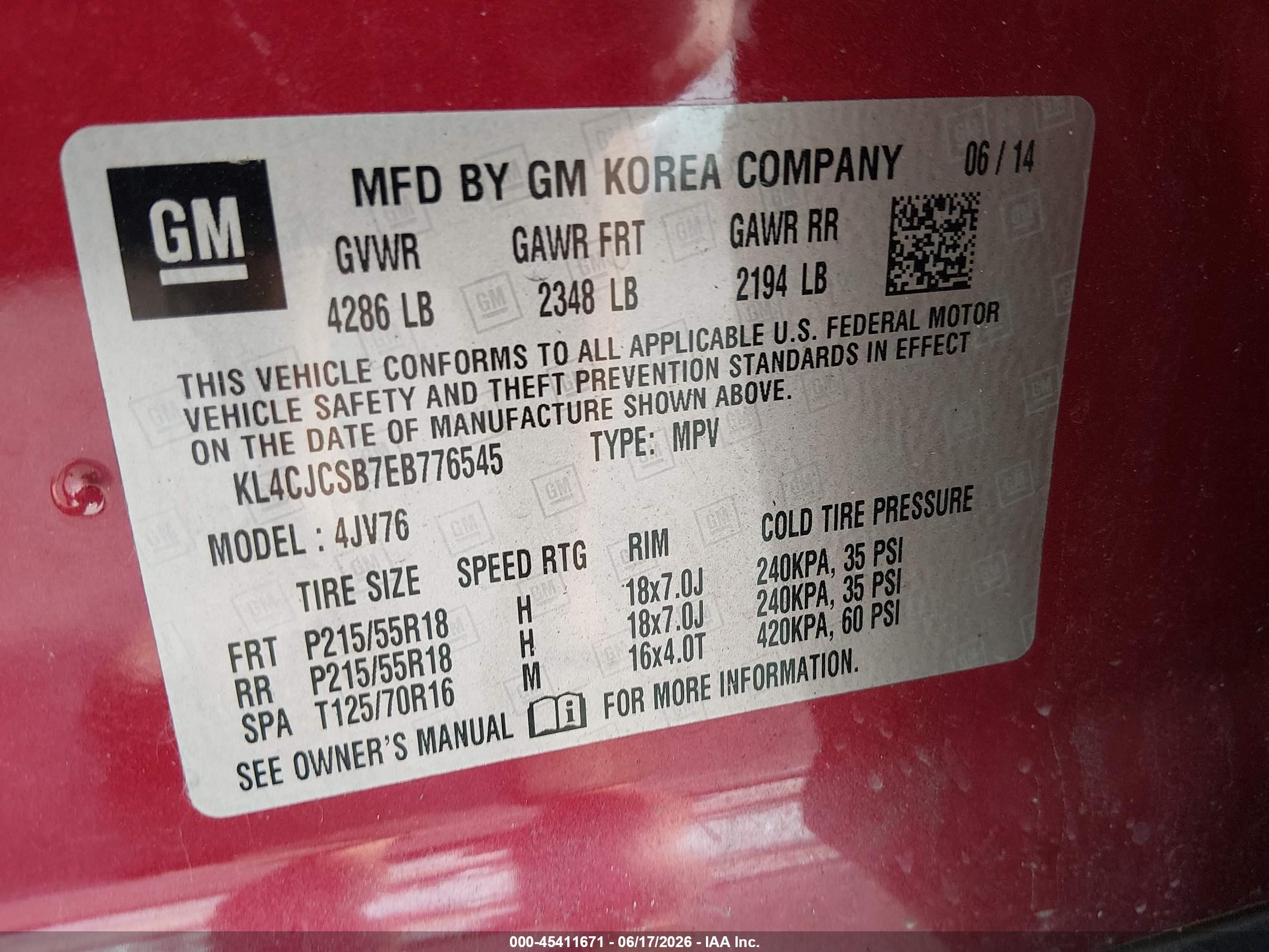 2014 Buick Encore Leather Red vin: KL4CJCSB7EB776545