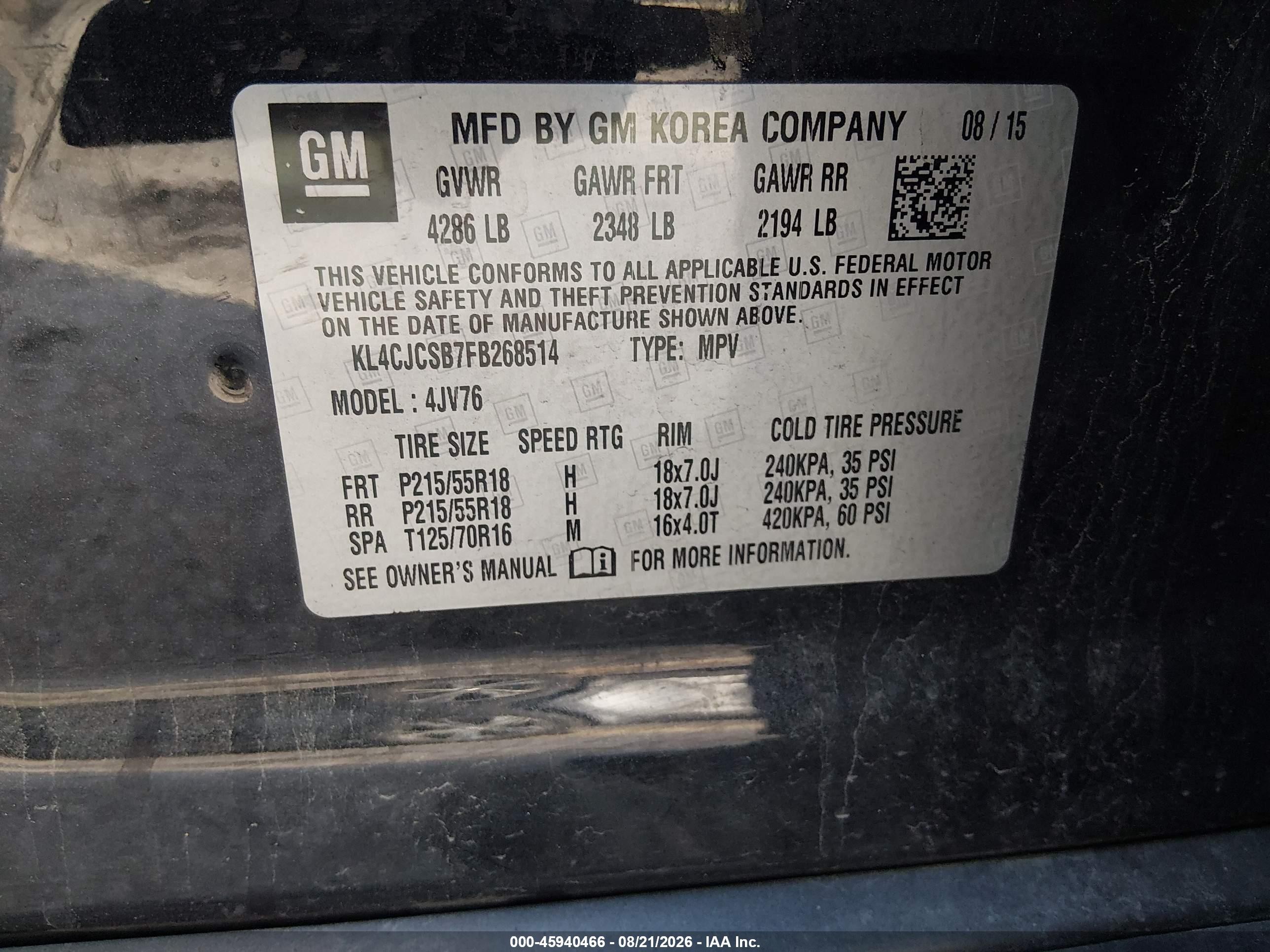 2015 Buick Encore Leather Black vin: KL4CJCSB7FB268514