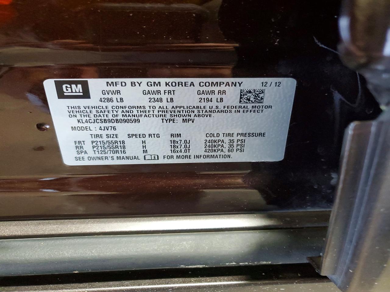 2013 Buick Encore Brown vin: KL4CJCSB9DB090599