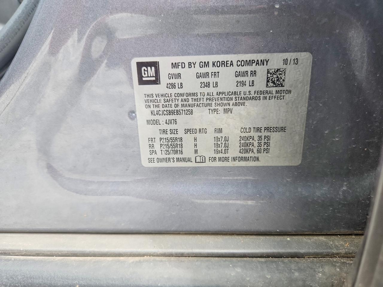 2014 Buick Encore Gray vin: KL4CJCSB9EB571258