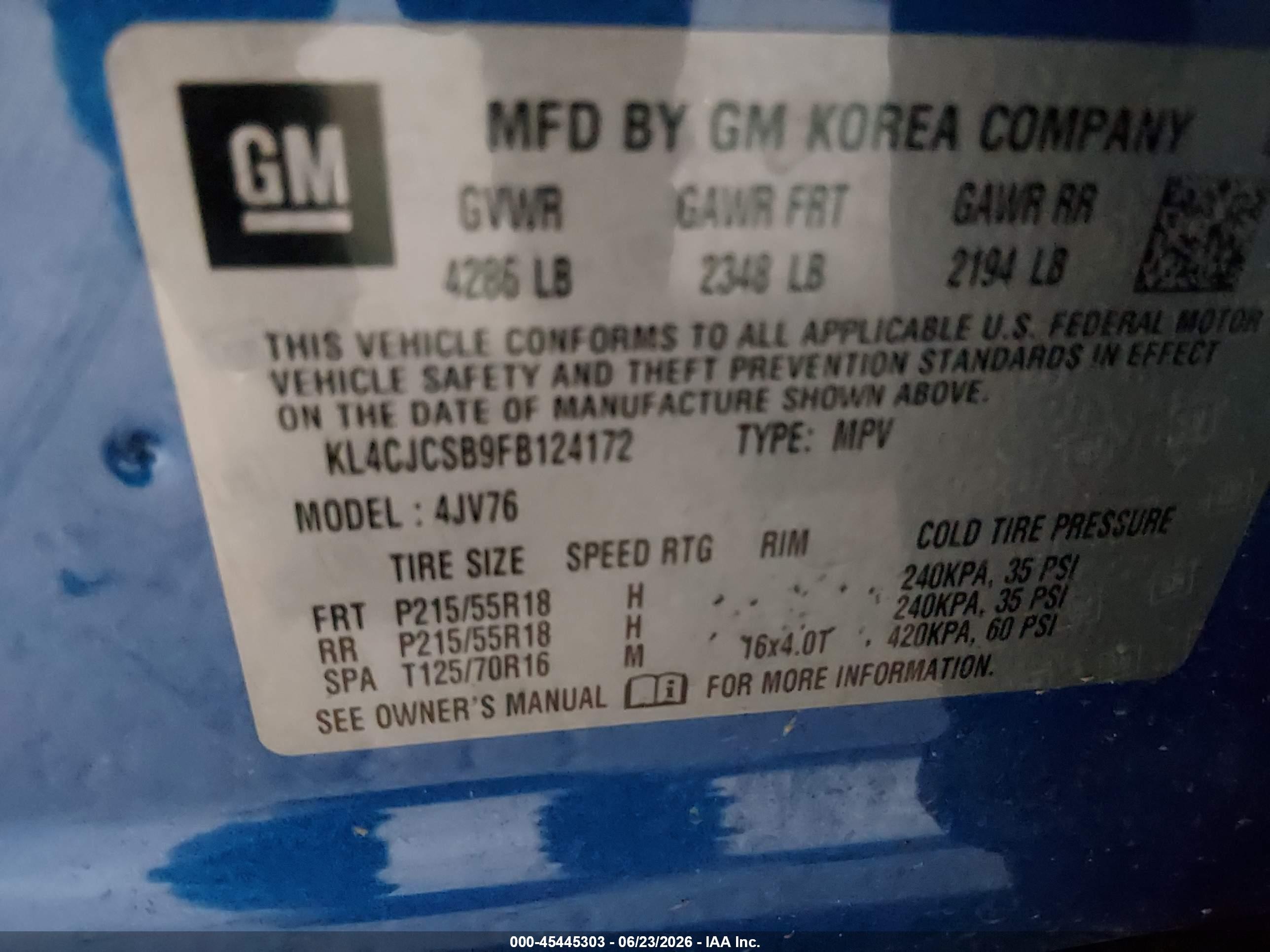 2015 Buick Encore Leather Blue vin: KL4CJCSB9FB124172