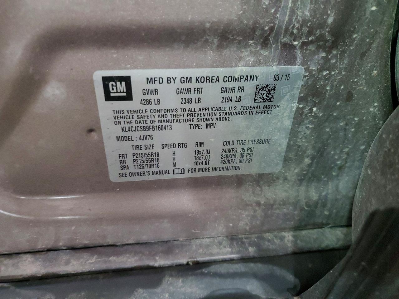 2015 Buick Encore Brown vin: KL4CJCSB9FB160413