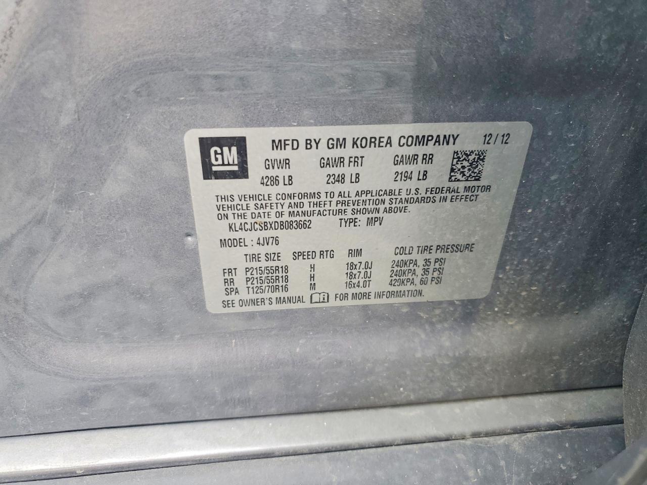 2013 Buick Encore Gray vin: KL4CJCSBXDB083662