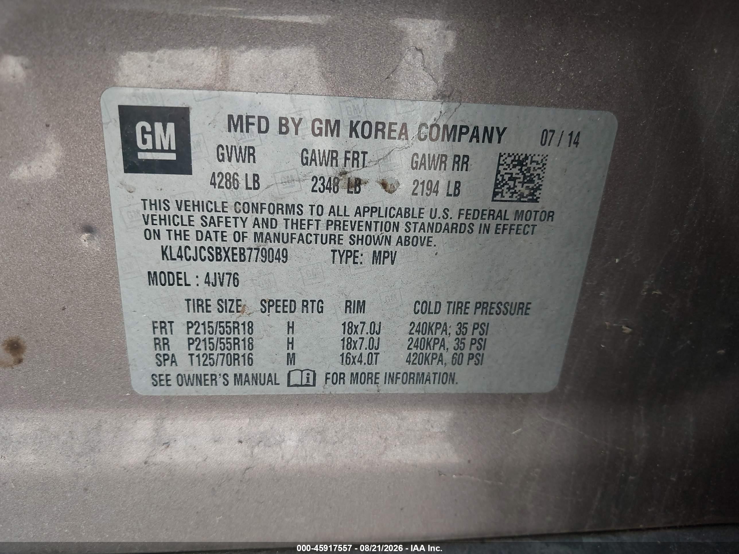 2014 Buick Encore Leather Brown vin: KL4CJCSBXEB779049