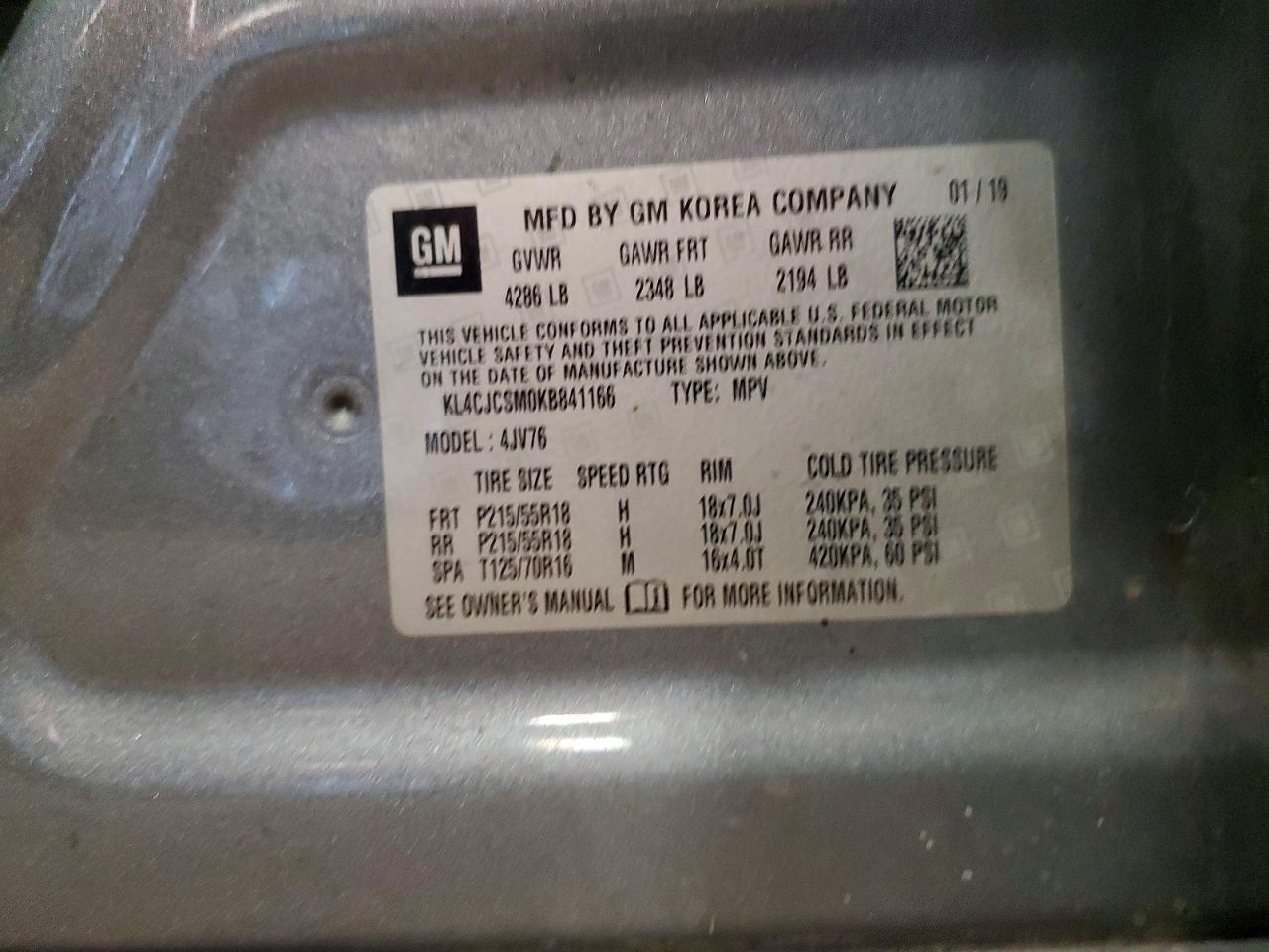 2019 Buick Encore Essence Gray vin: KL4CJCSM0KB841166