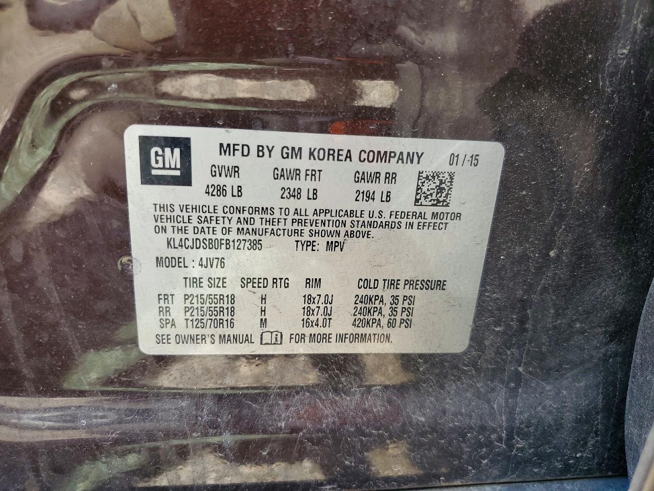 2015 Buick Encore Premium Brown vin: KL4CJDSB0FB127385