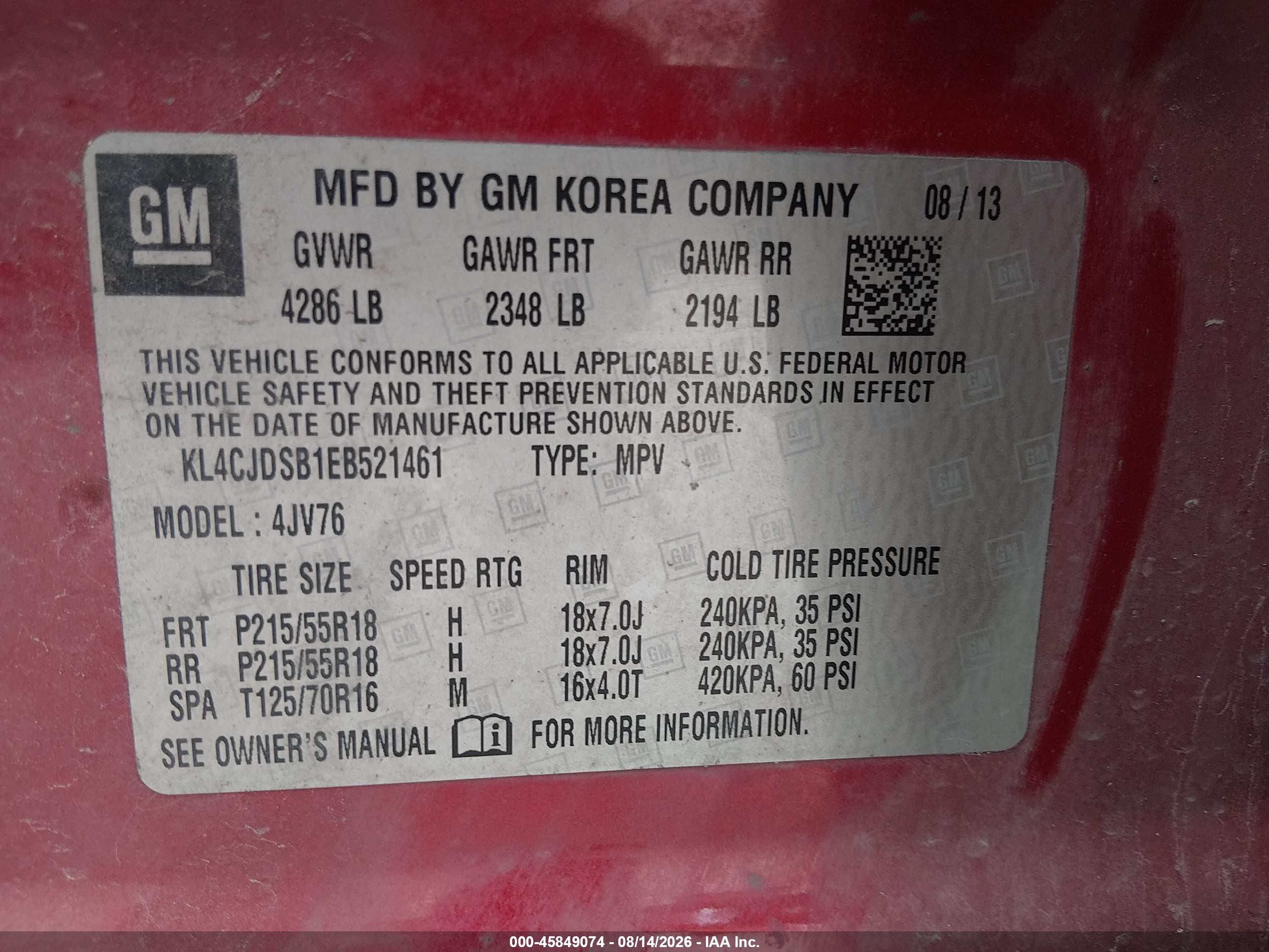 2014 Buick Encore Premium Red vin: KL4CJDSB1EB521461