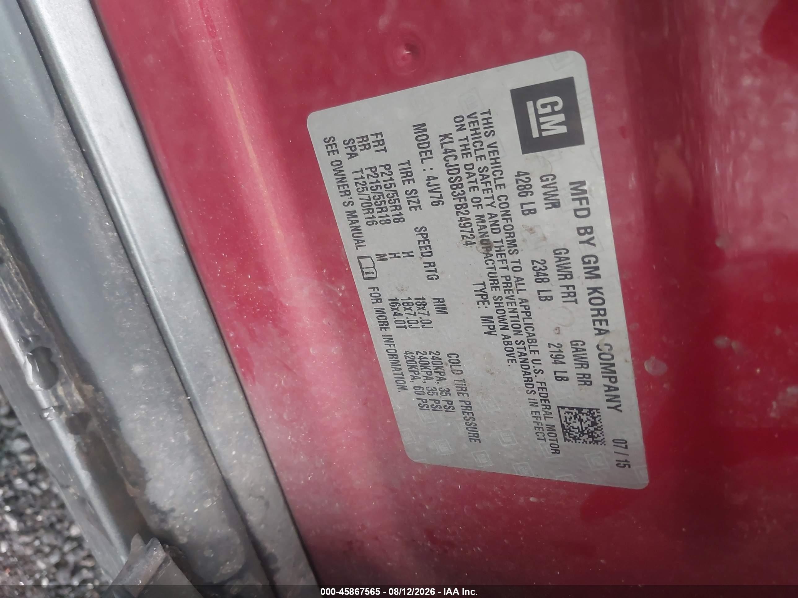 2015 Buick Encore Premium Красный vin: KL4CJDSB3FB249724