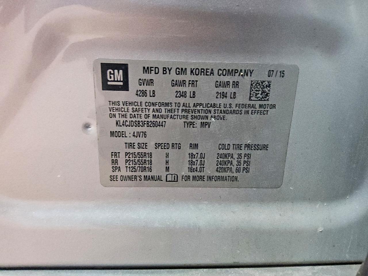 2015 Buick Encore Premium Silver vin: KL4CJDSB3FB260447