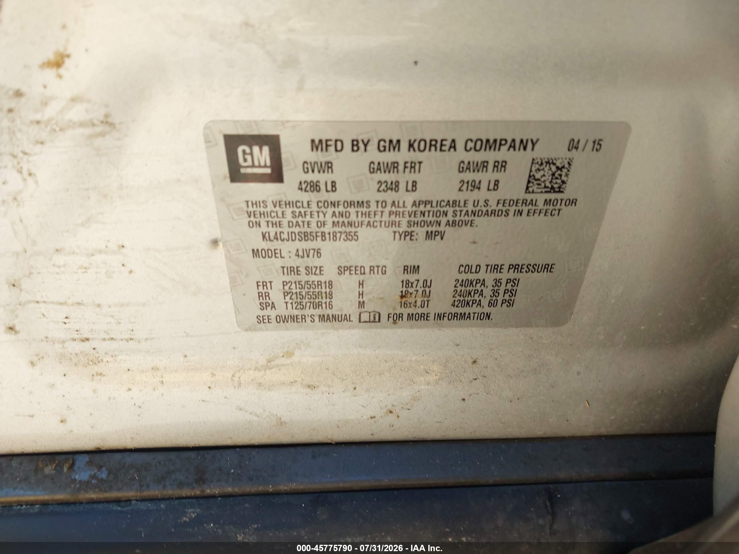 2015 Buick Encore Premium Silver vin: KL4CJDSB5FB187355
