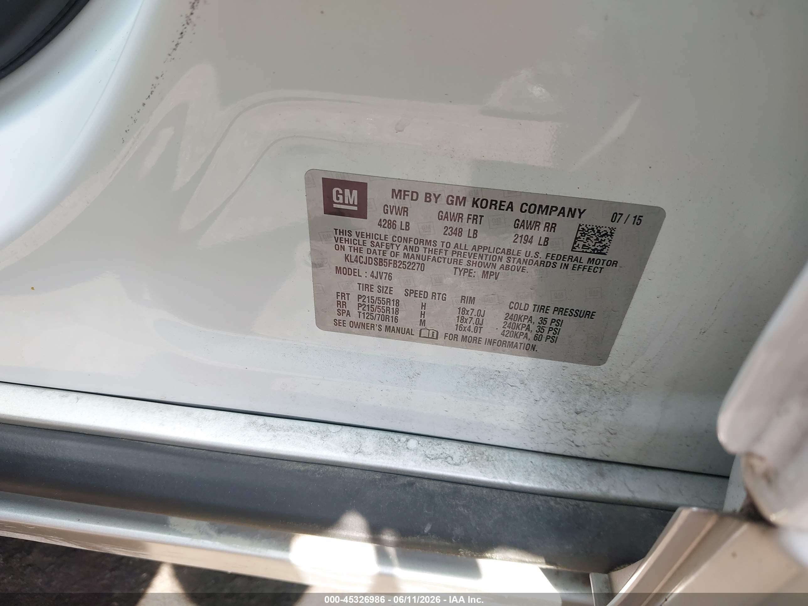 2015 Buick Encore Premium White vin: KL4CJDSB5FB252270