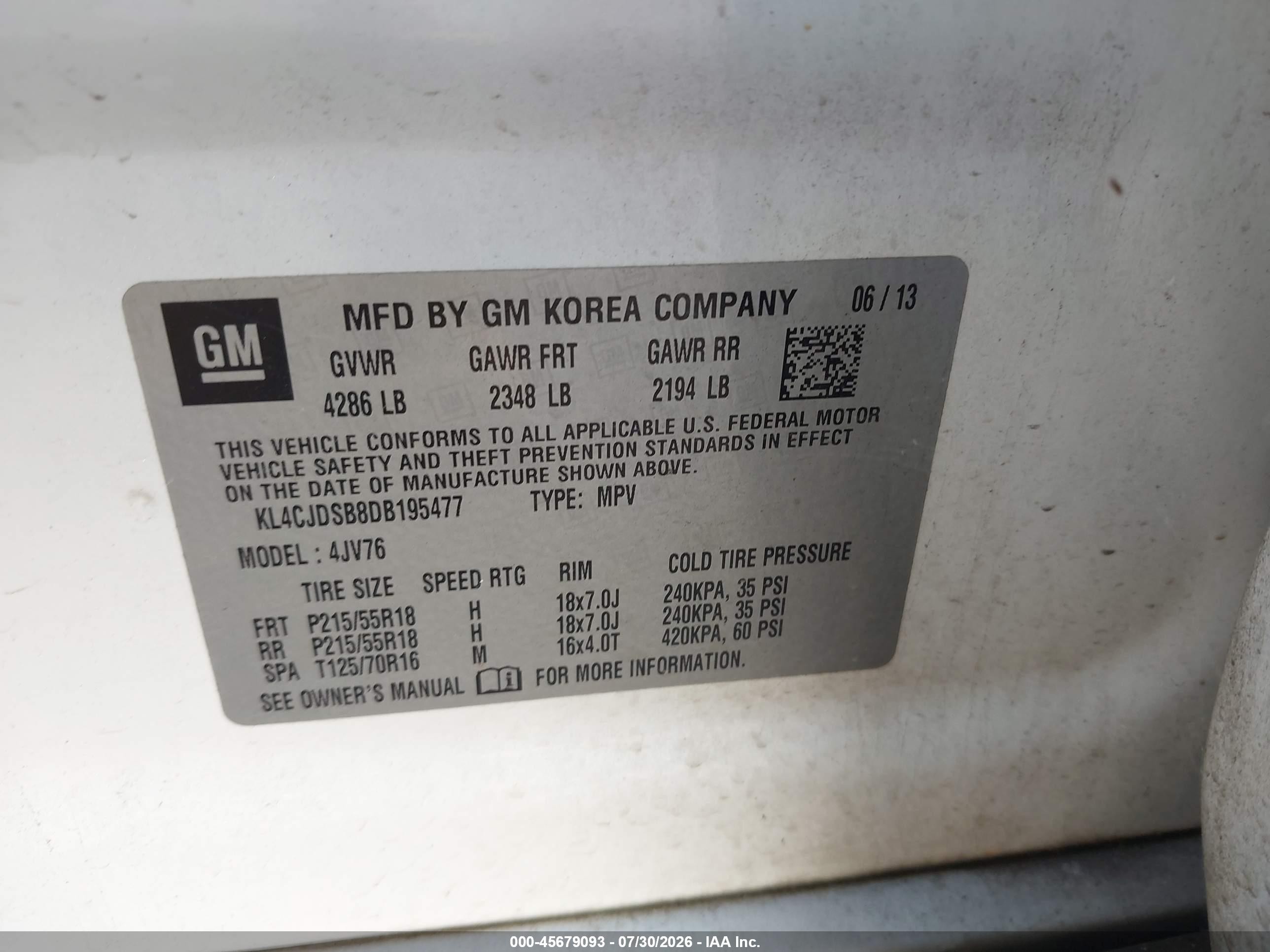 2013 Buick Encore Premium Белый vin: KL4CJDSB8DB195477