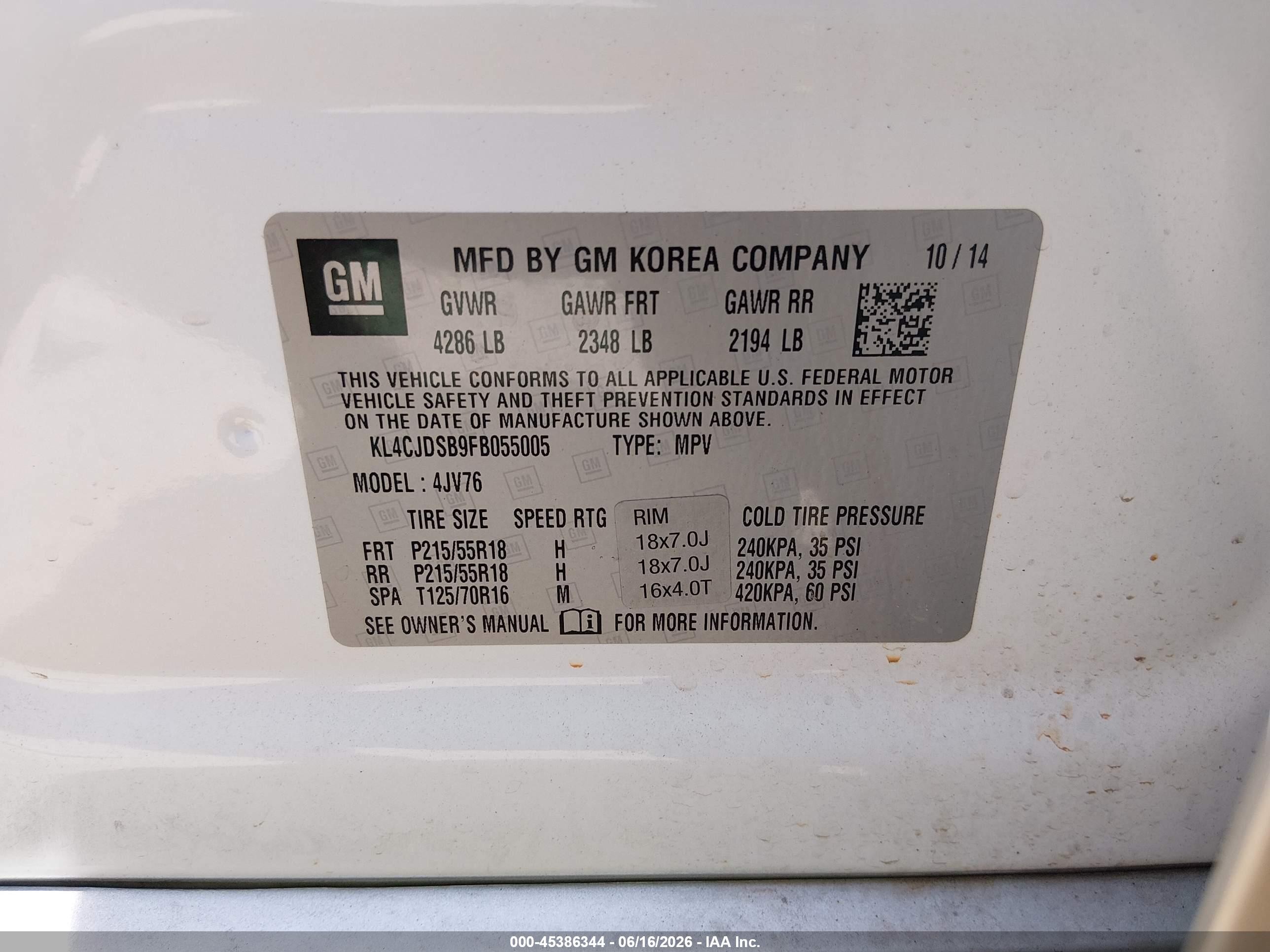 2015 Buick Encore Premium White vin: KL4CJDSB9FB055005