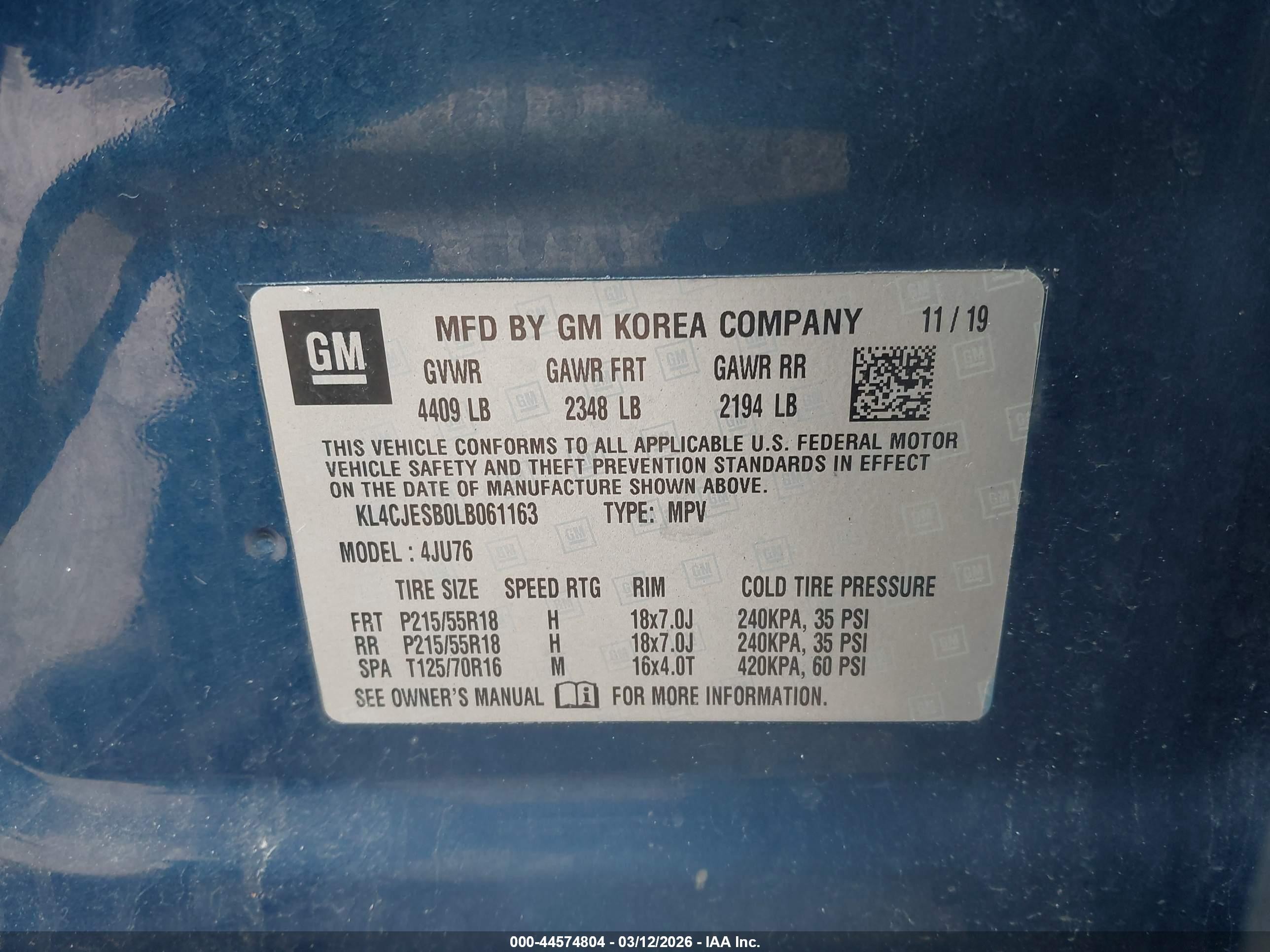 2020 Buick Encore Awd Preferred Blue vin: KL4CJESB0LB061163