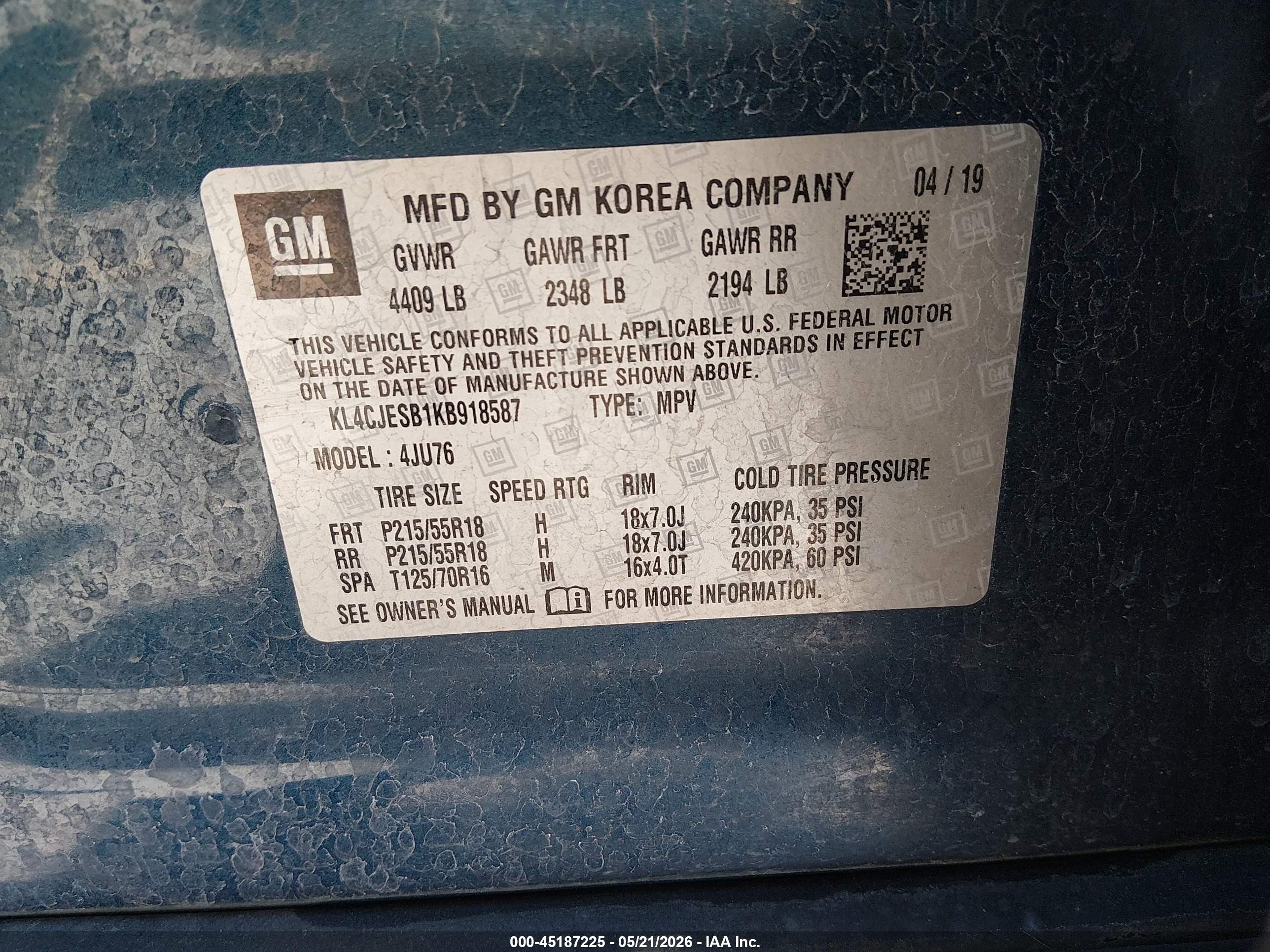 2019 Buick Encore Awd Preferred Blue vin: KL4CJESB1KB918587