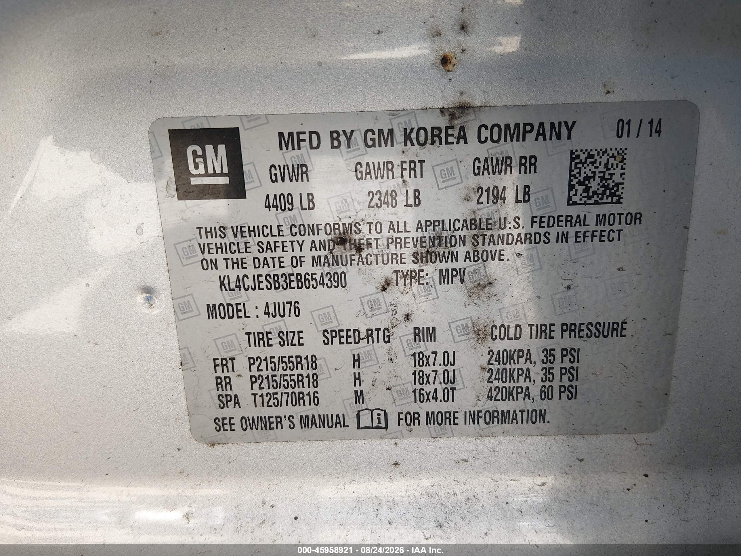 2014 Buick Encore   Silver vin: KL4CJESB3EB654390