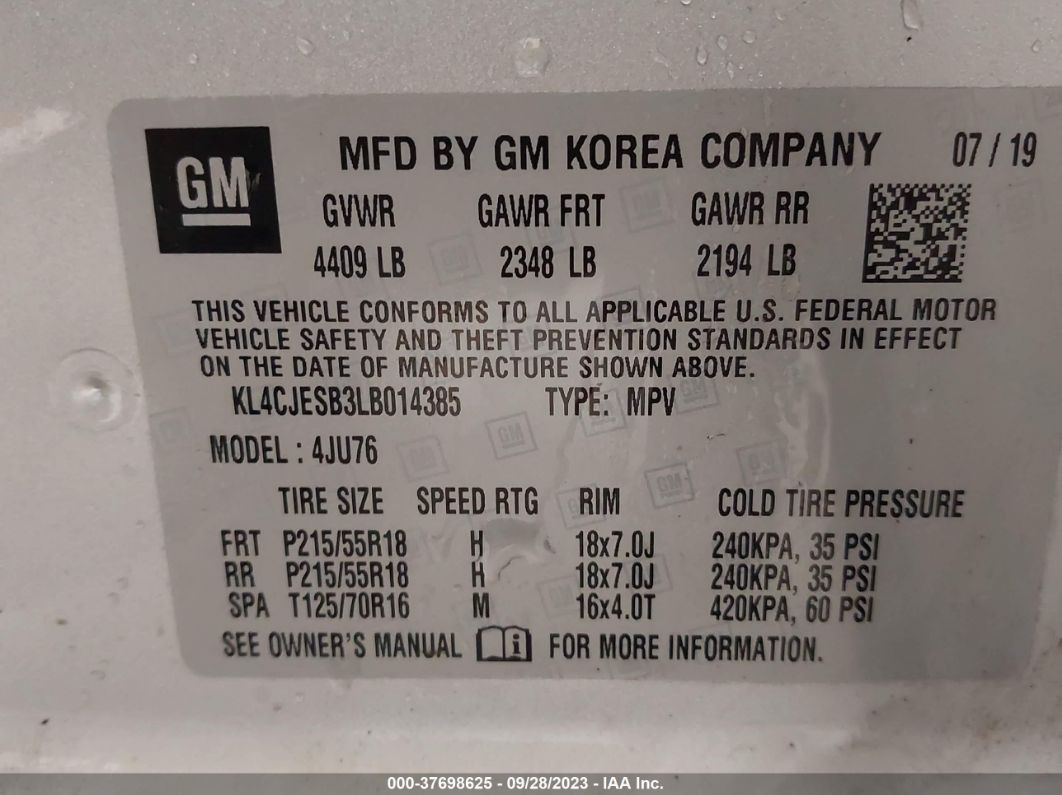 2020 Buick Encore Preferred Silver vin: KL4CJESB3LB014385