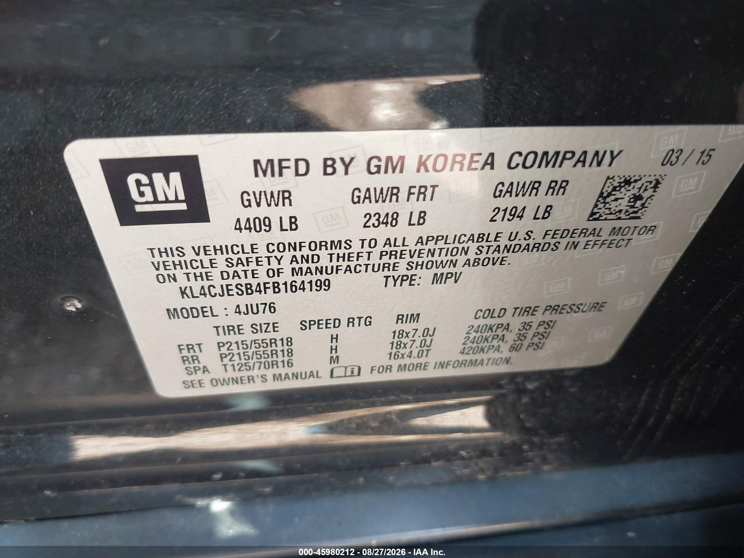 2015 Buick Encore   Black vin: KL4CJESB4FB164199