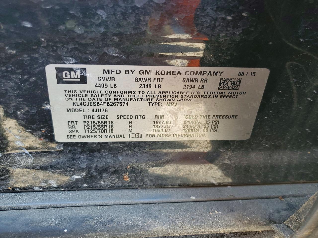 2015 Buick Encore Black vin: KL4CJESB4FB267574