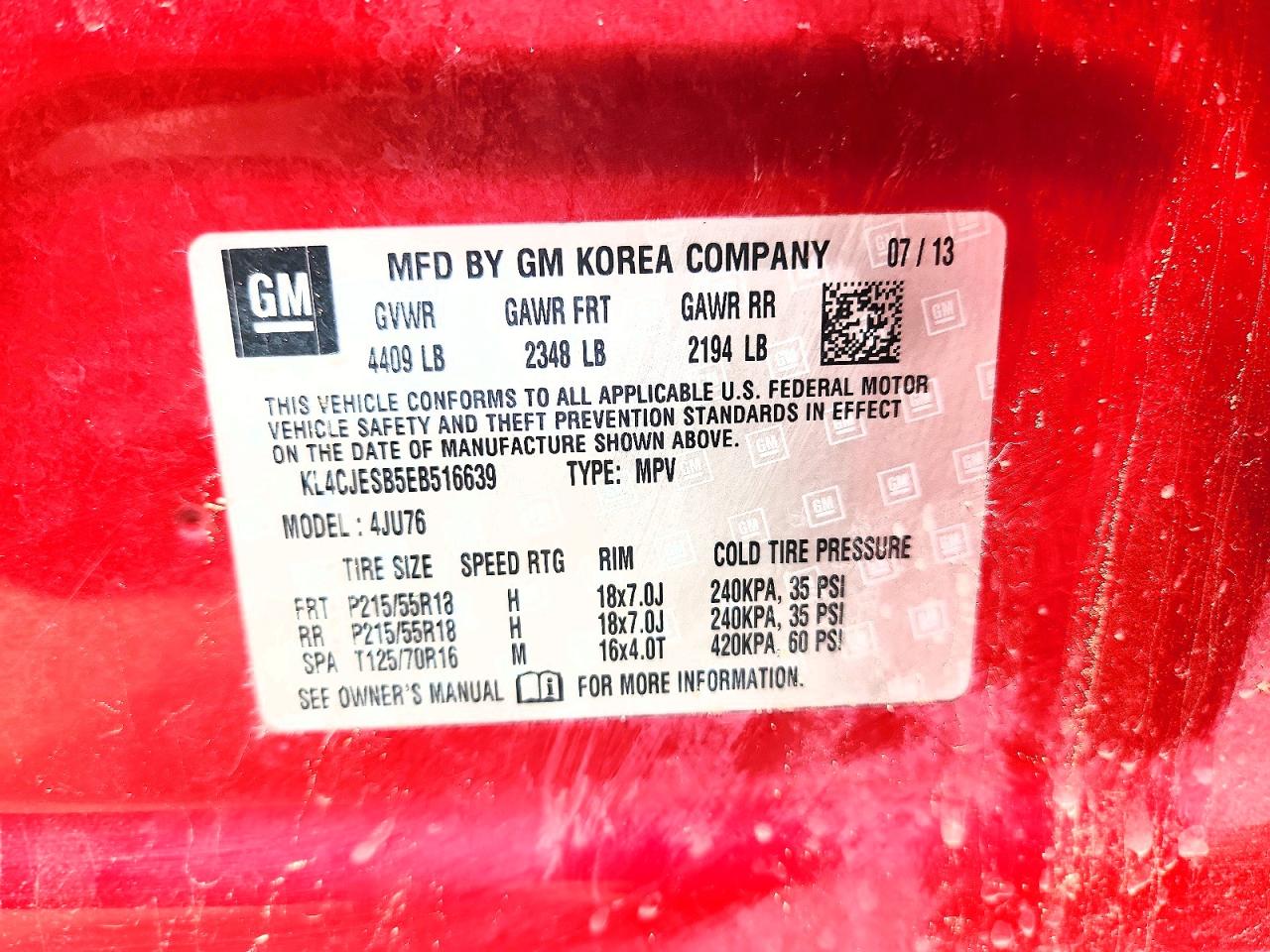 2014 Buick Encore Burgundy vin: KL4CJESB5EB516639
