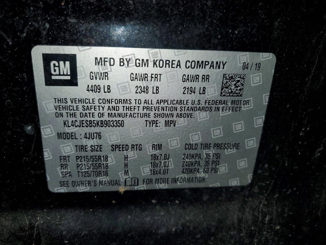 2019 Buick Encore Preferred Black vin: KL4CJESB5KB903350