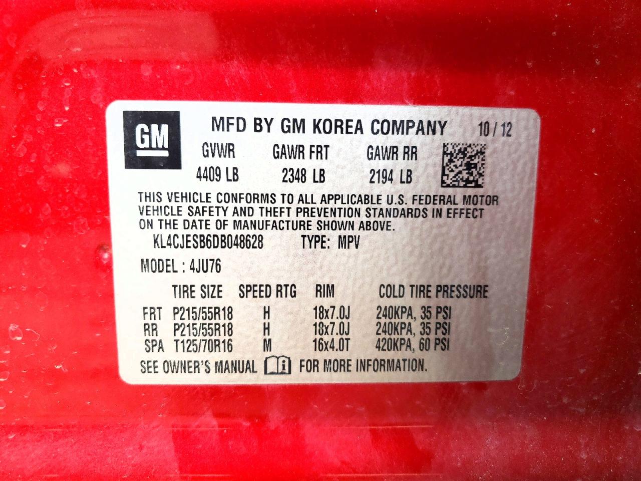 2013 Buick Encore Red vin: KL4CJESB6DB048628