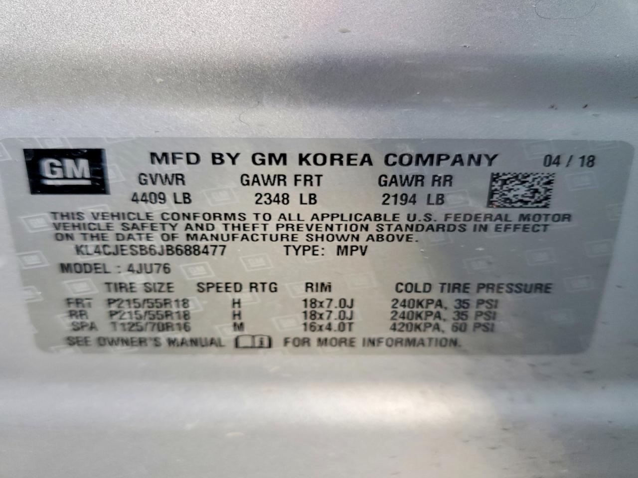 2018 Buick Encore Preferred Silver vin: KL4CJESB6JB688477
