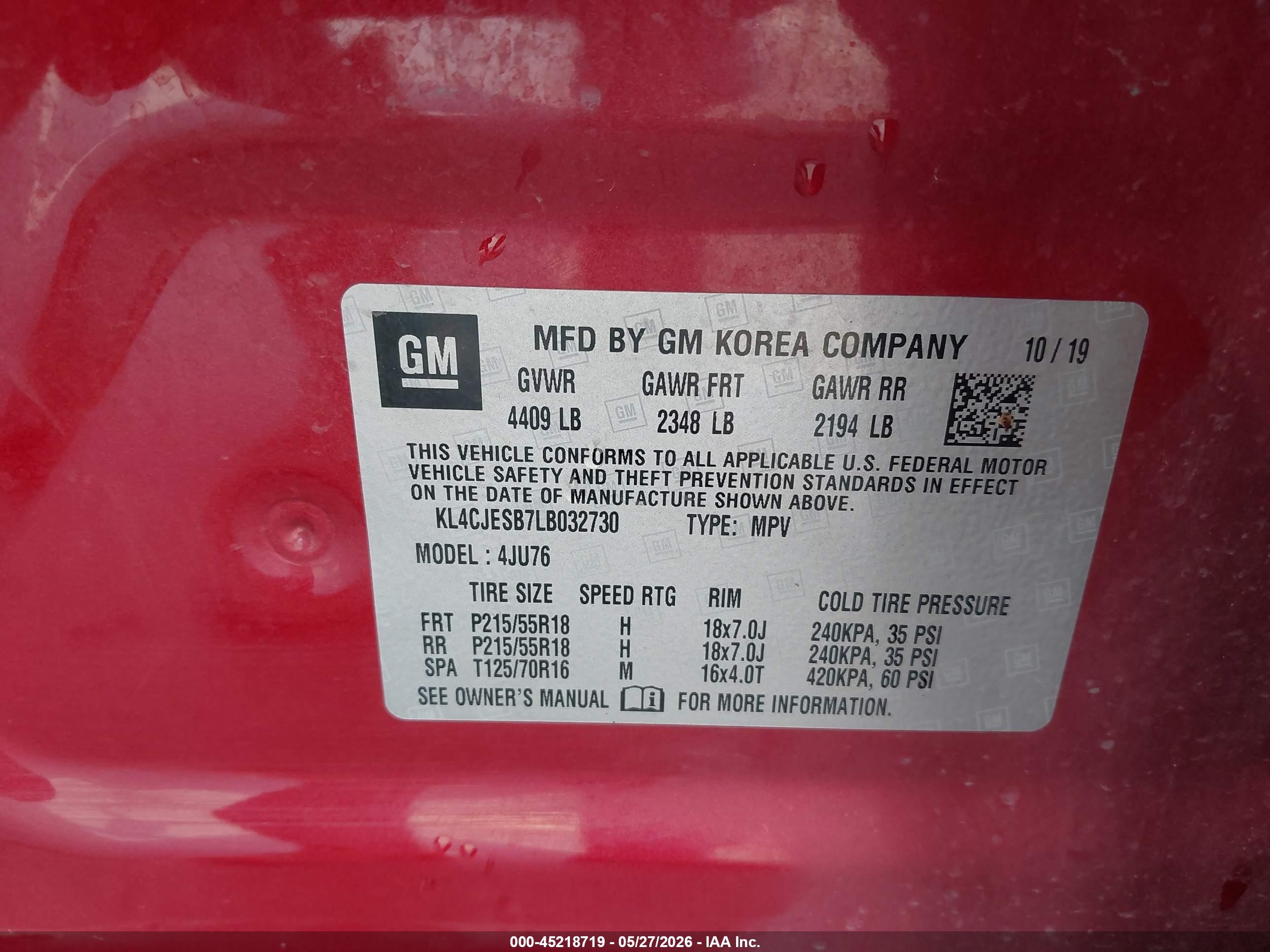 2020 Buick Encore Awd Preferred Red vin: KL4CJESB7LB032730