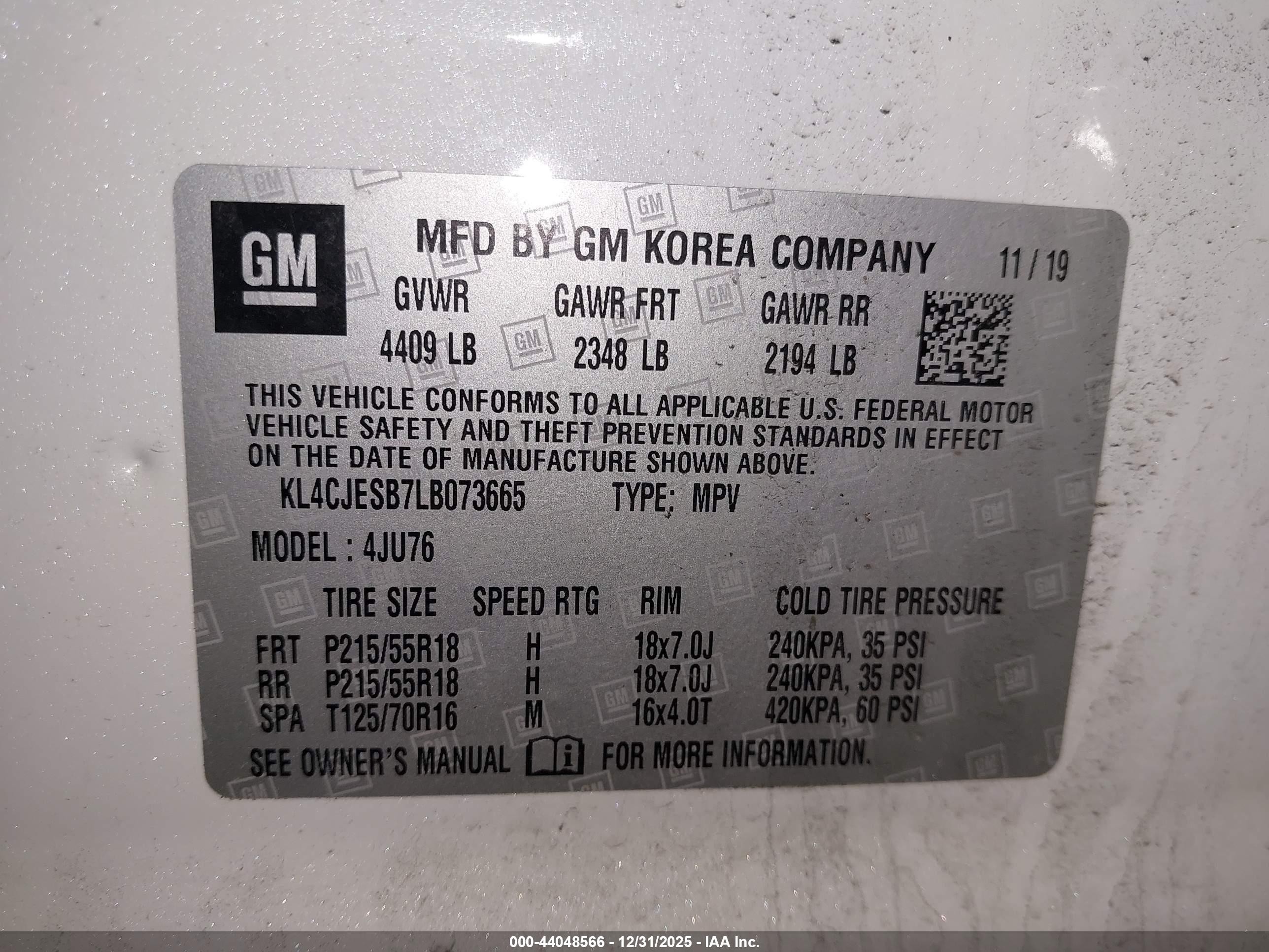 2020 Buick Encore Awd Preferred White vin: KL4CJESB7LB073665