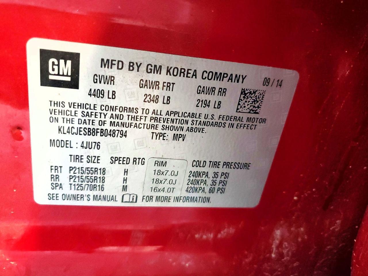 2015 Buick Encore Red vin: KL4CJESB8FB048794
