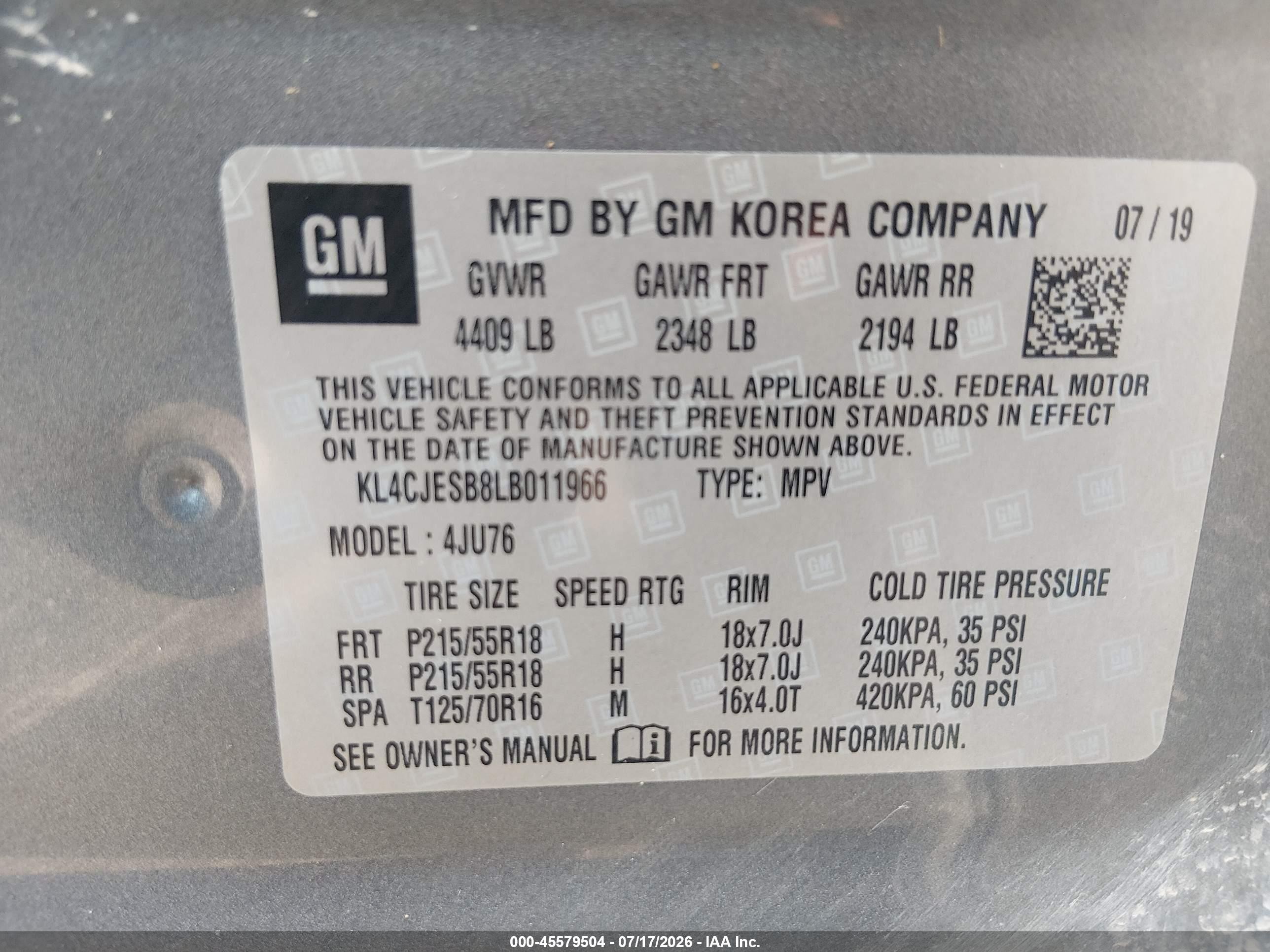 2020 Buick Encore Awd Preferred Gray vin: KL4CJESB8LB011966