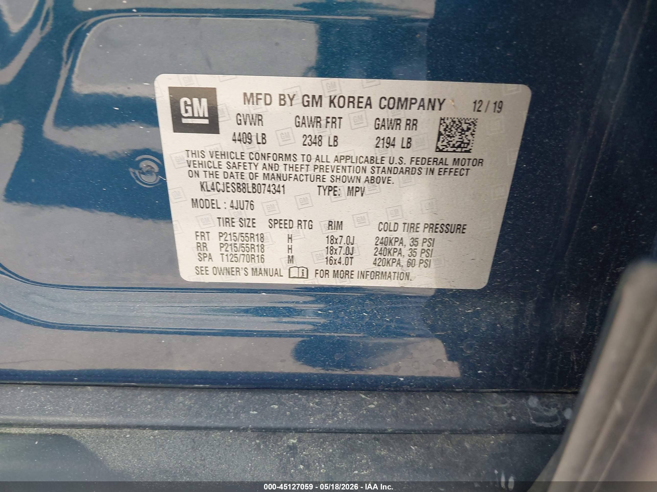 2020 Buick Encore Awd Preferred Blue vin: KL4CJESB8LB074341
