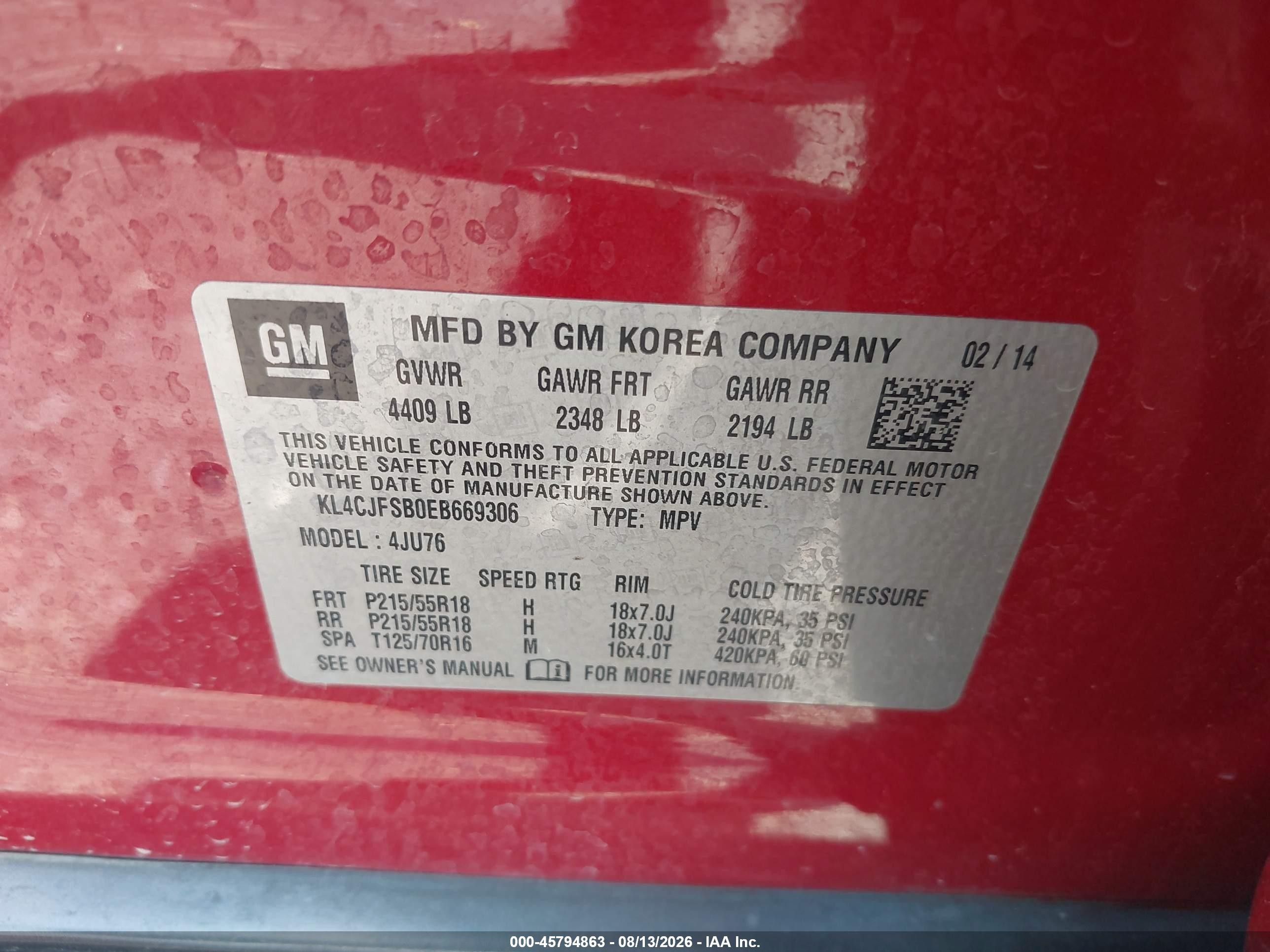 2014 Buick Encore Convenience Red vin: KL4CJFSB0EB669306