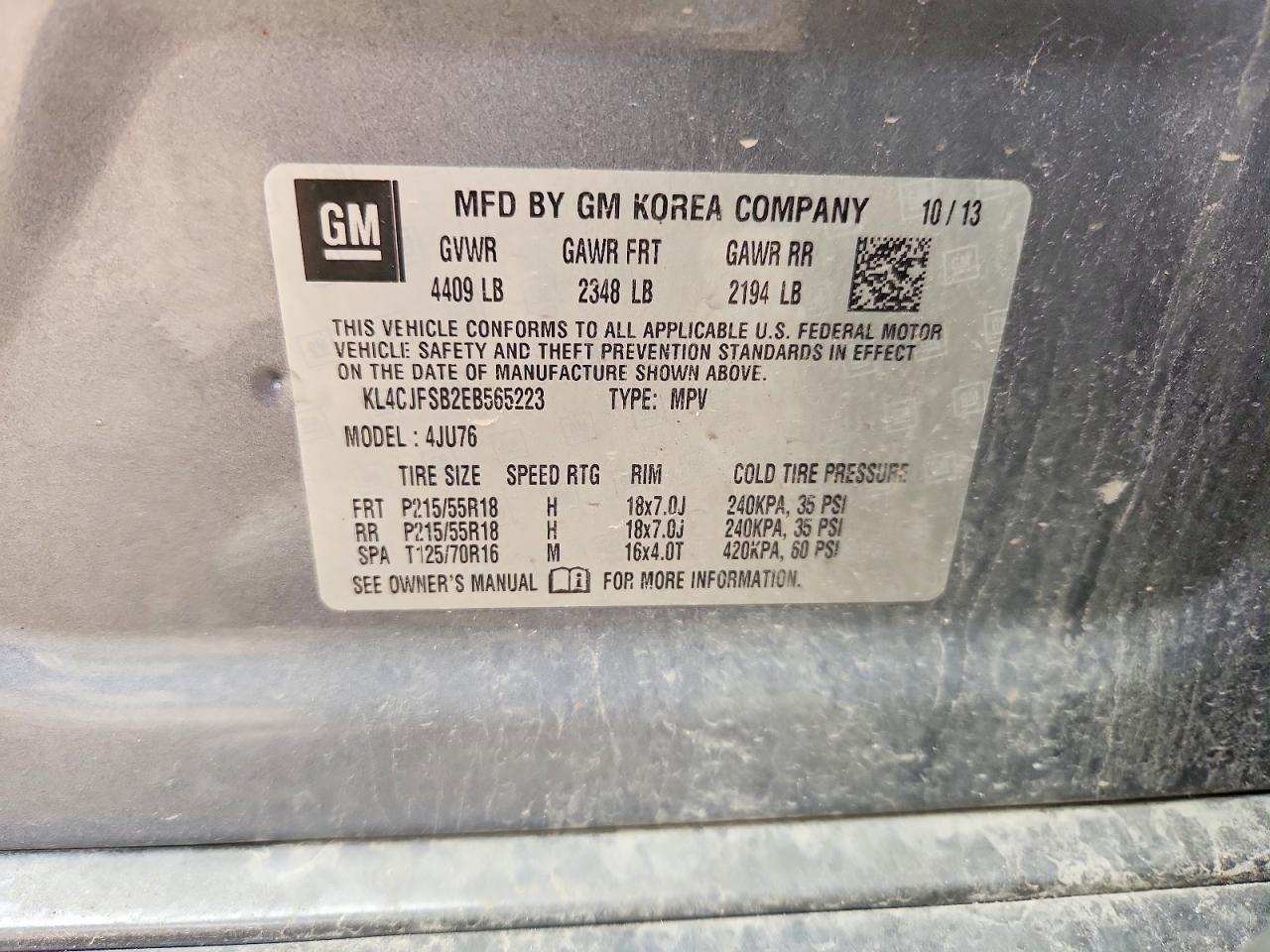 2014 Buick Encore Convenience Gray vin: KL4CJFSB2EB565223