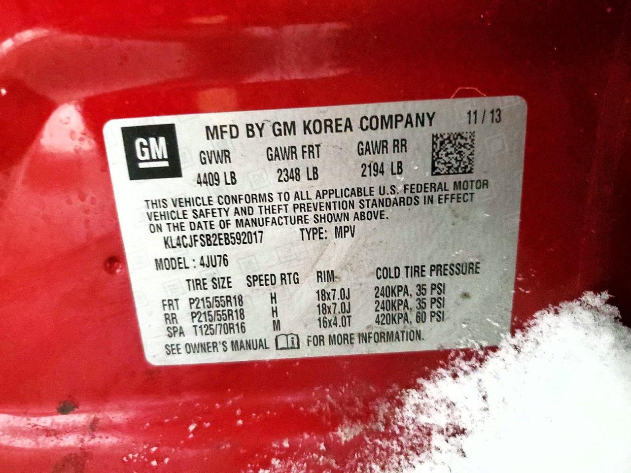 2014 Buick Encore Convenience Red vin: KL4CJFSB2EB592017