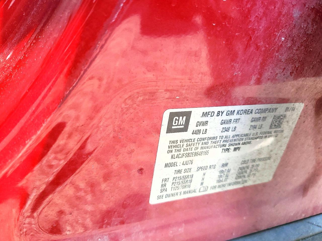 2014 Buick Encore Convenience Red vin: KL4CJFSB2EB648165