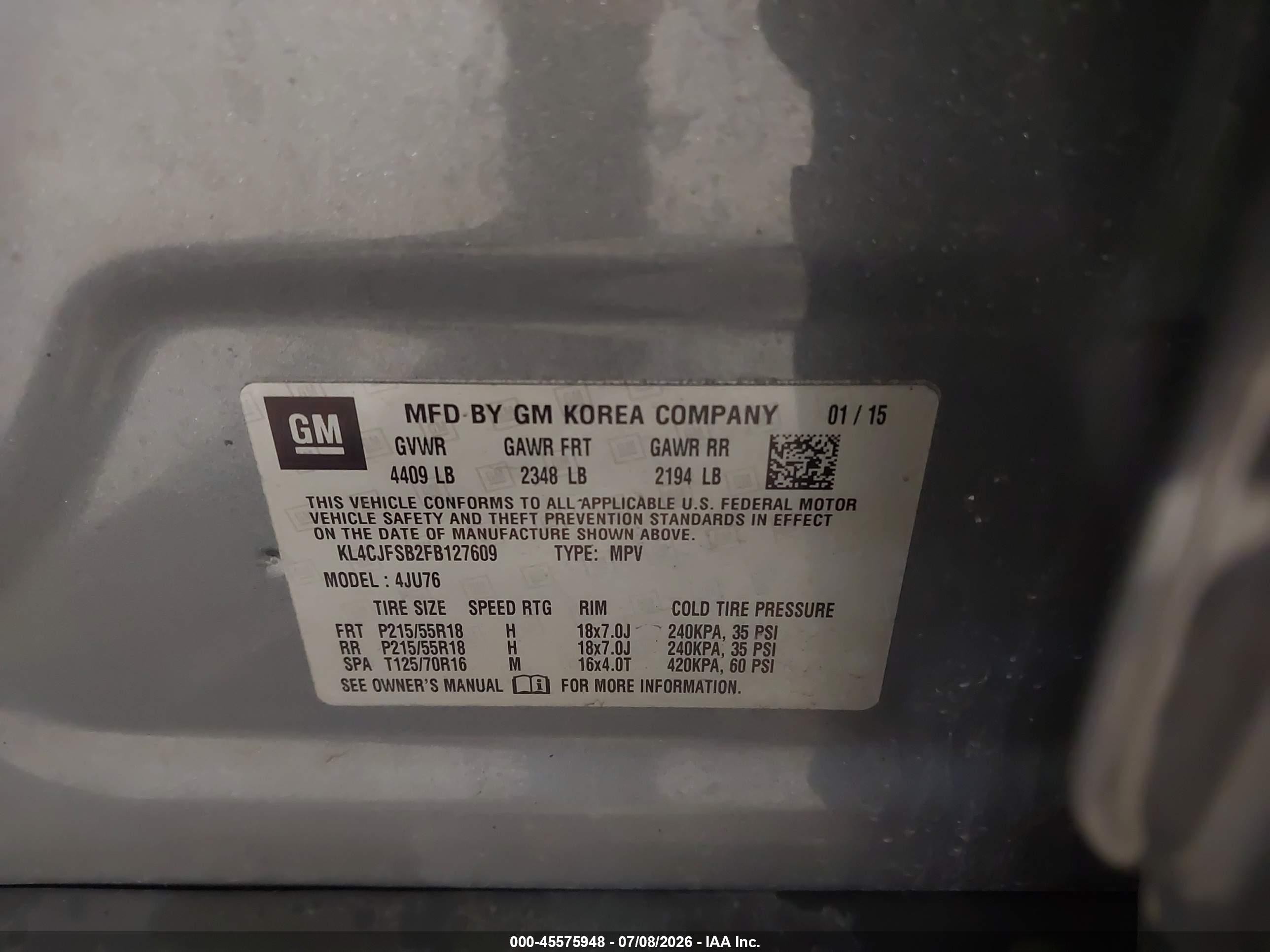 2015 Buick Encore Convenience Gray vin: KL4CJFSB2FB127609